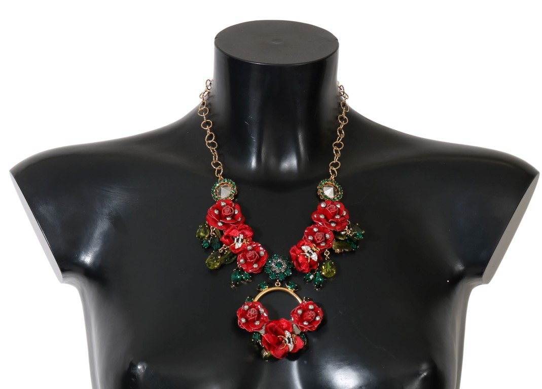 Dolce & Gabbana Women's Brass Roses Floral Crystal Necklace Gold SMY1067