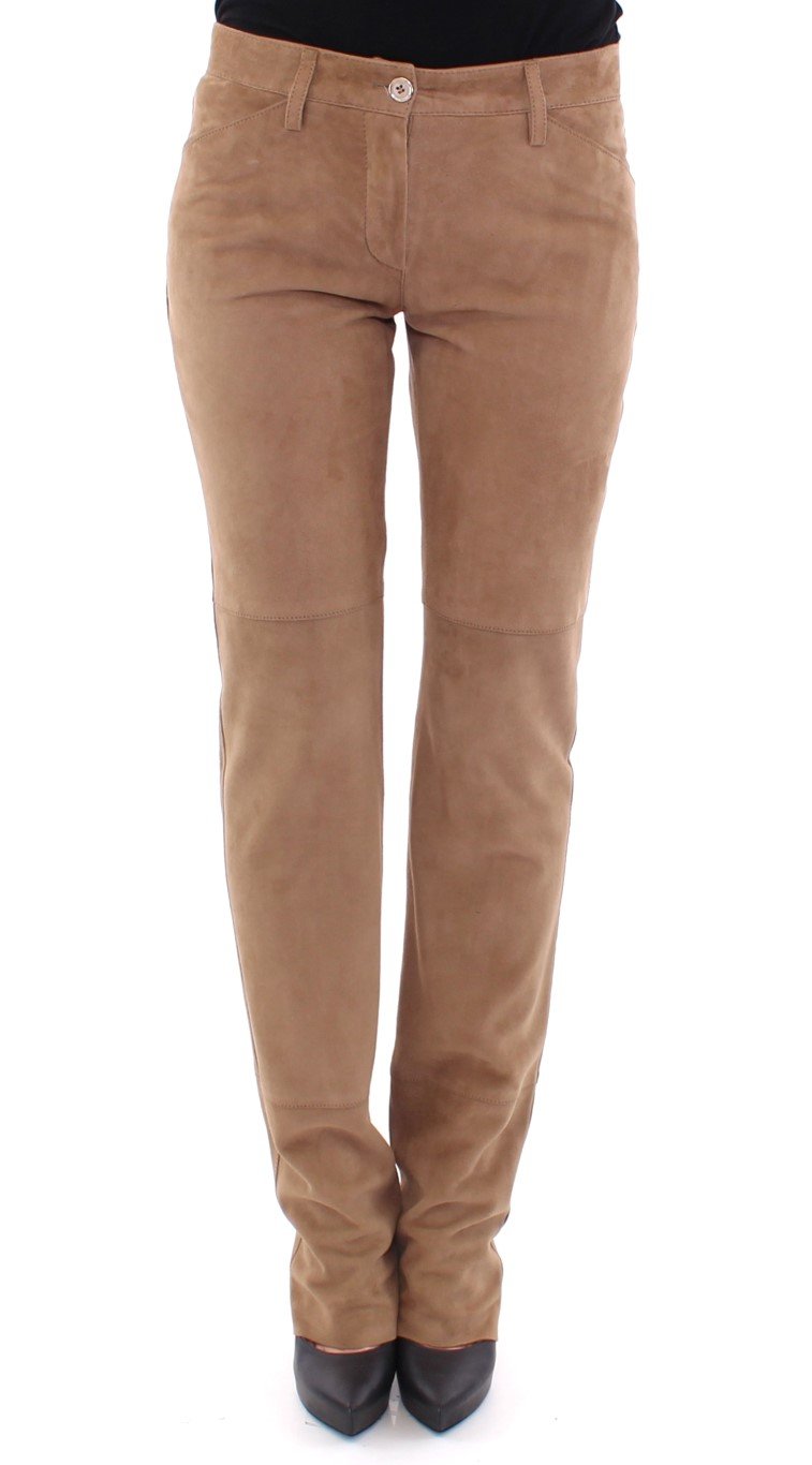 Dolce & Gabbana Women's Goatskin Suede Slim Fit Trouser Brown GSS13775 - IT40|S