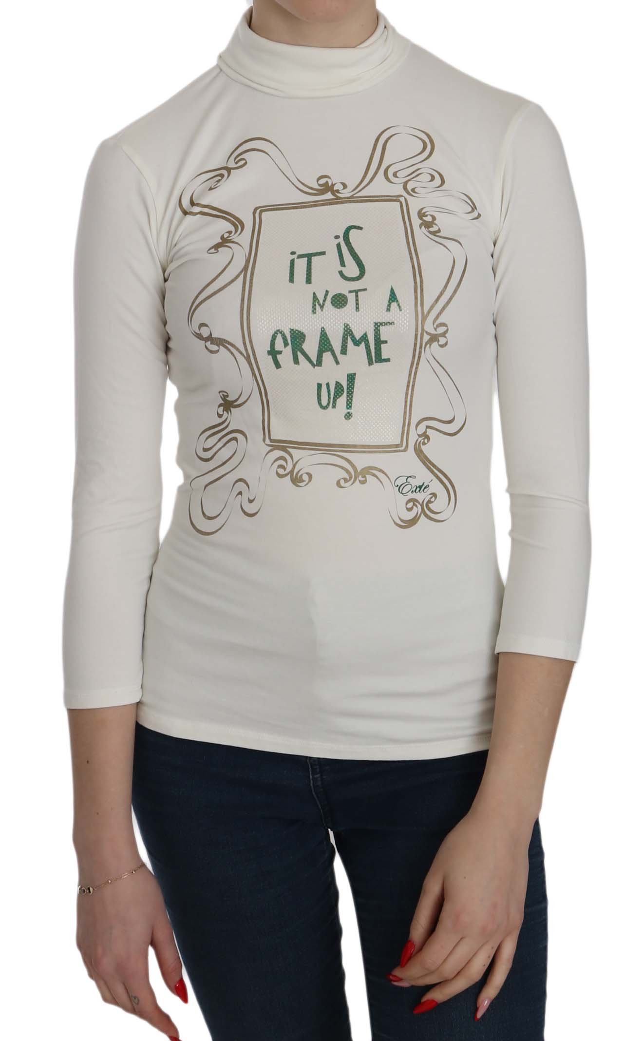 Exte Women's Printed Turtle Neck Sleeve Top White TSH3837 - IT38|XS