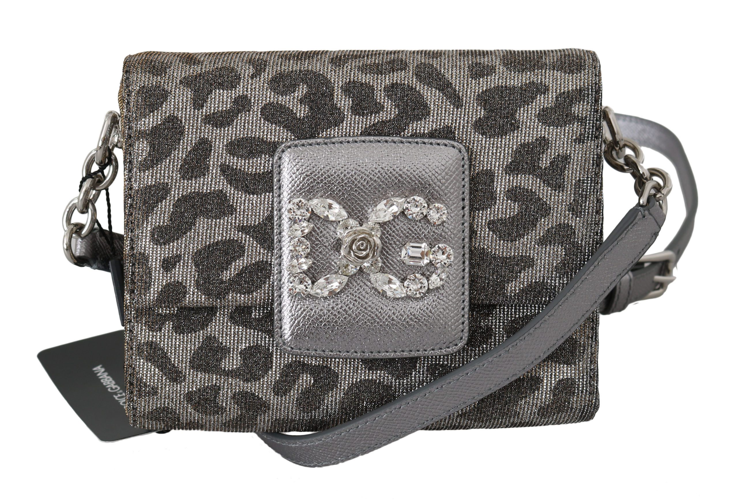 Dolce & Gabbana Women's Leopard Mini Crystal Crossbody Bag Gray VAS8785