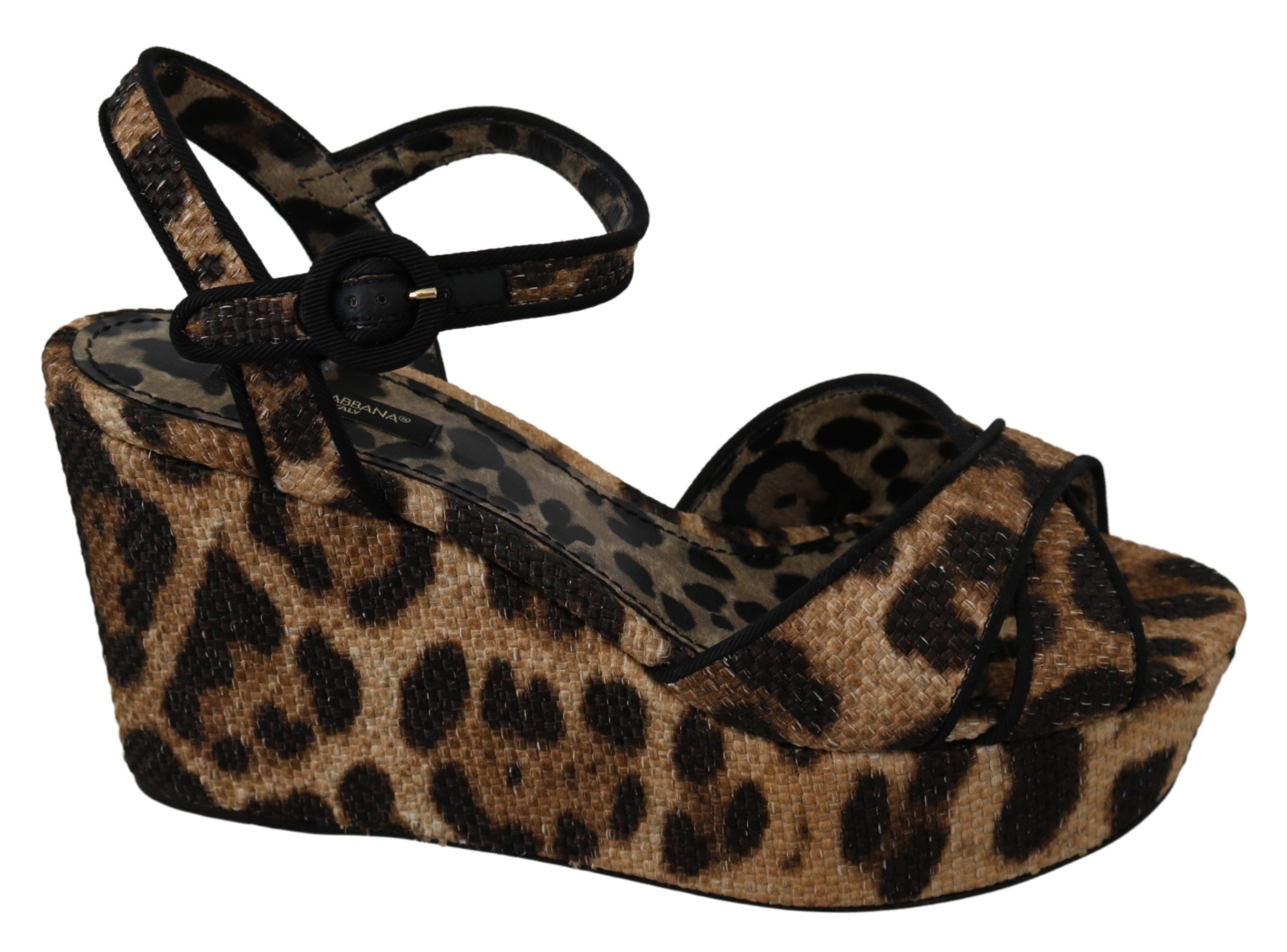 Dolce & Gabbana Women's Leopard Raffia Wedge Brown LA7321 - EU39/US8.5