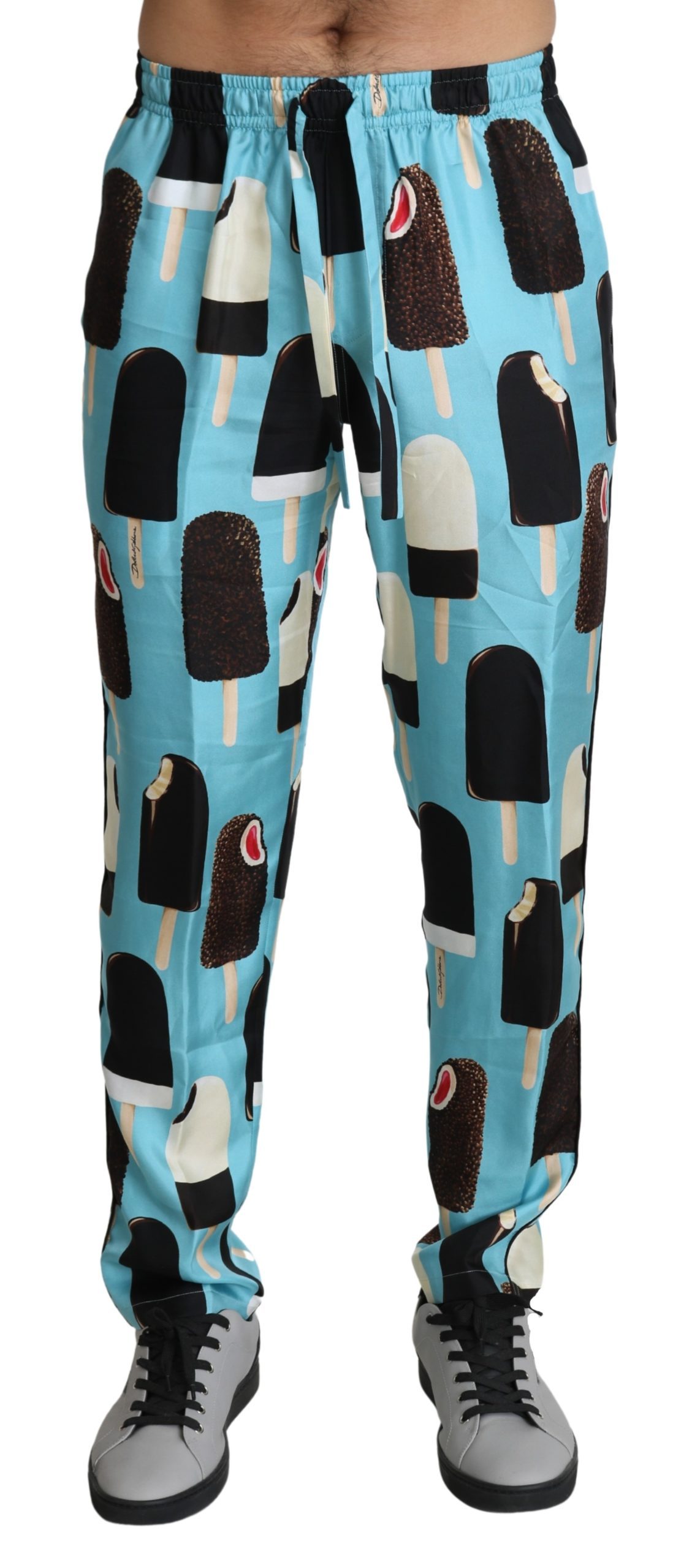 Blue Silk Ice Cream Print Lounge Trouser Pants - IT48 | M