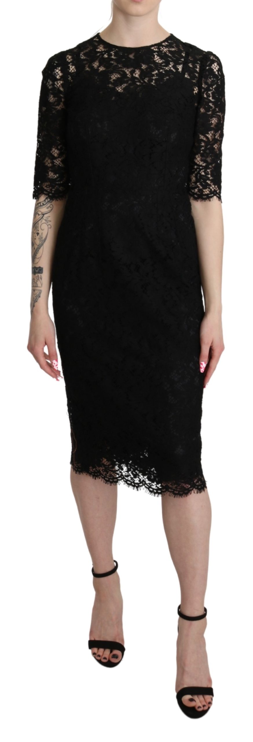 Dolce & Gabbana Women's Floral Lace Sheath Dress Black DR2616 - IT38|XS