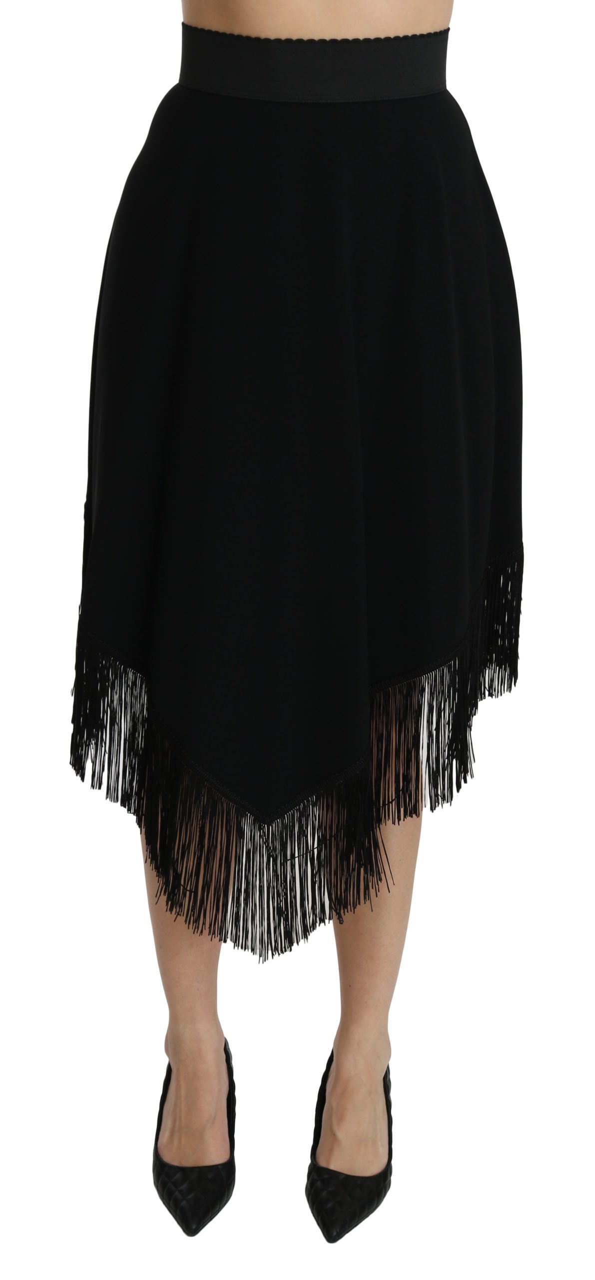 Dolce & Gabbana Women's A-line High Waist Midi Skirt Black SKI1354 - IT46|XL