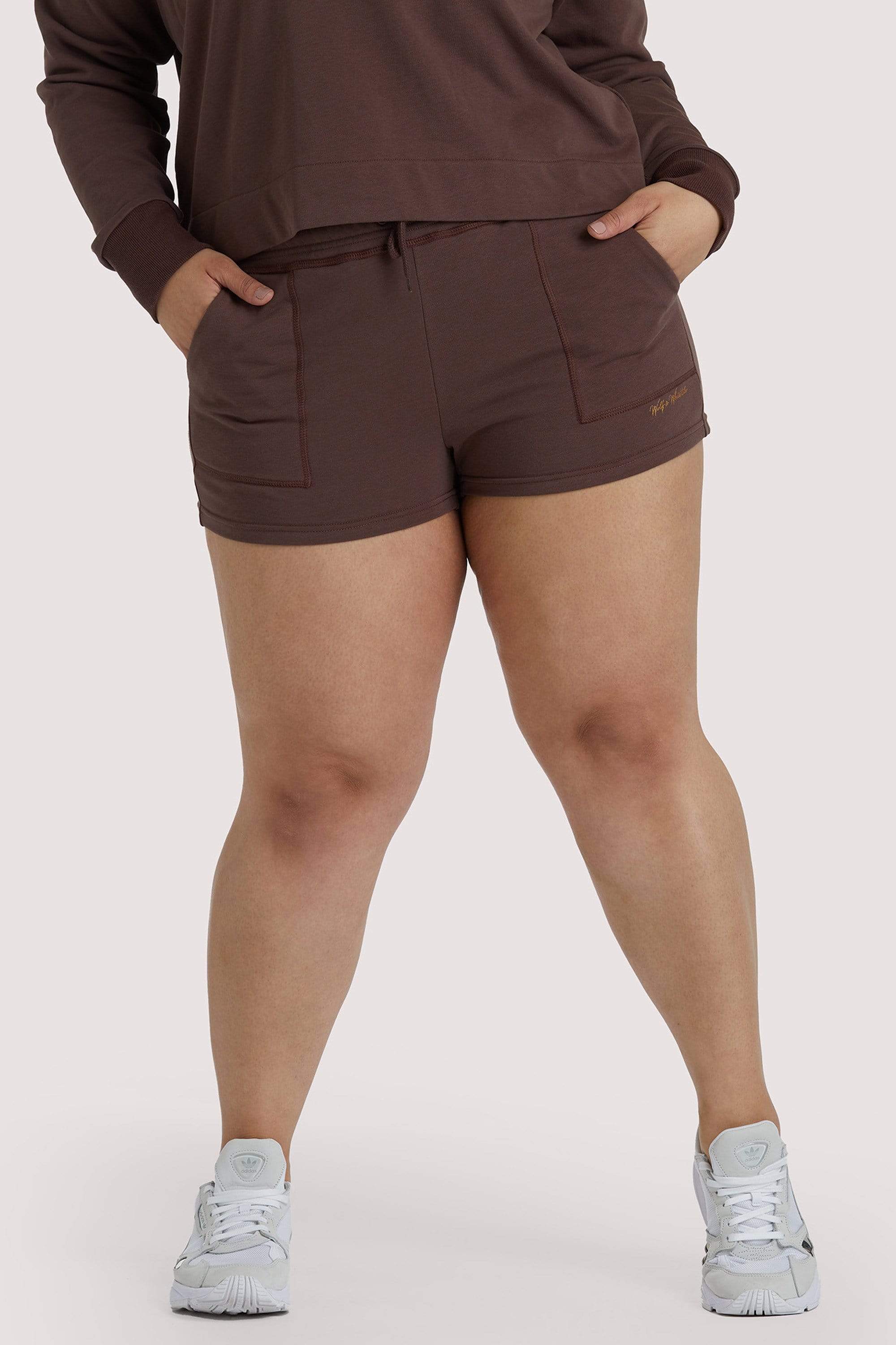 Wolf & Whistle Brown Tie Waist Curve Shorts UK18 / US14