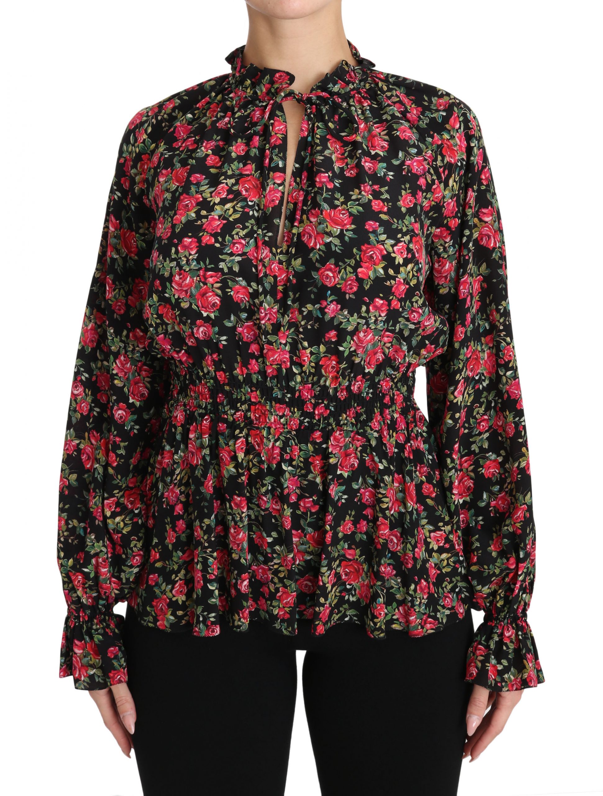 Dolce & Gabbana Women's Floral Elasticated Shirts Black TSH3131 - IT36|XXS