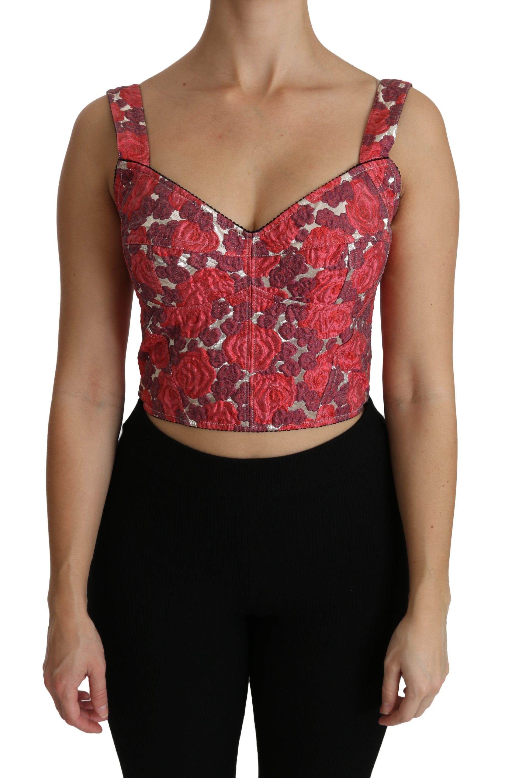Dolce & Gabbana Women's Floral Brocade Cropped Top Pink TSH4311 - IT38|XS