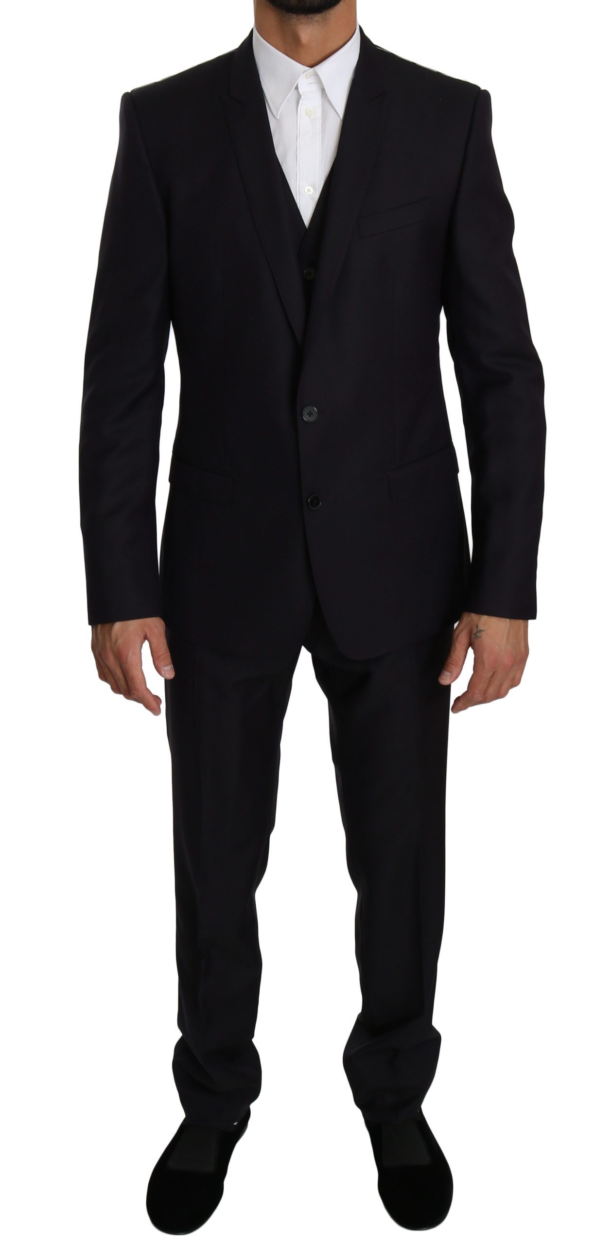 Dolce & Gabbana Men's Slim Fit Wool 3 Piece GOLD Suit Blue KOS1608 - IT50 | L