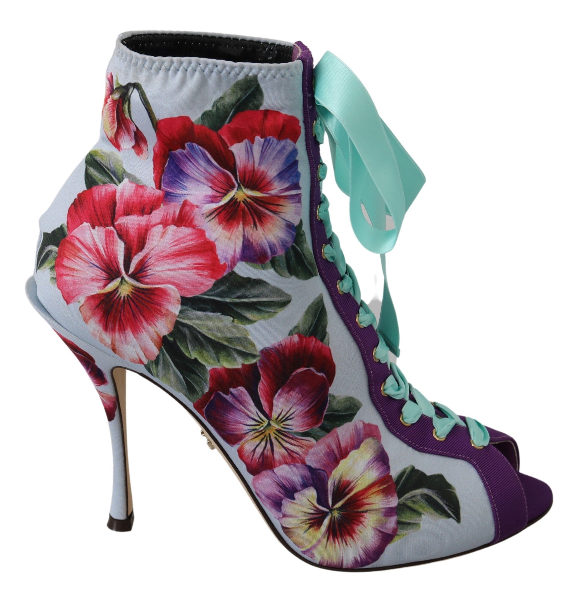 Purple Floral Jersey Stretch Open Boots Shoes - EU39/US8.5