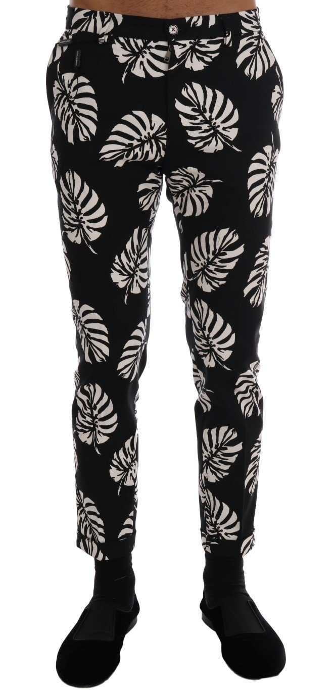 Dolce & Gabbana Men's Leaf Cotton Stretch Slim Trouser Black/White PAN60812 - IT44 | XS