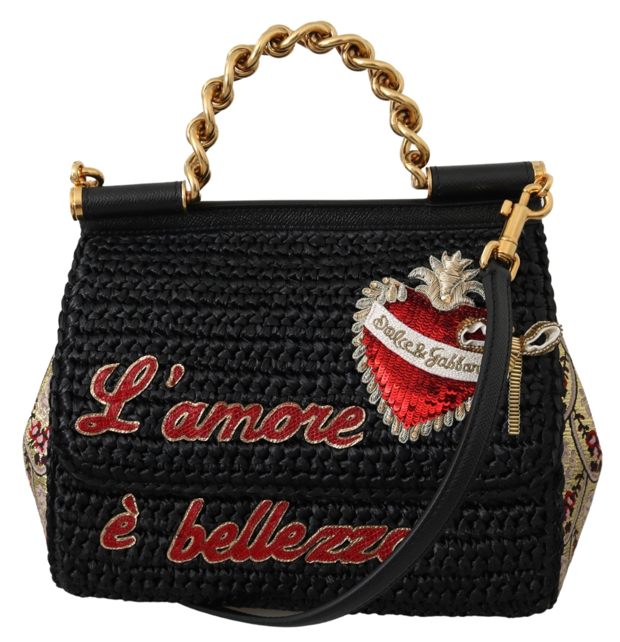 Dolce & Gabbana Women's Raffia L'amore e Bellezza Shoulder Bag Black VAS9842