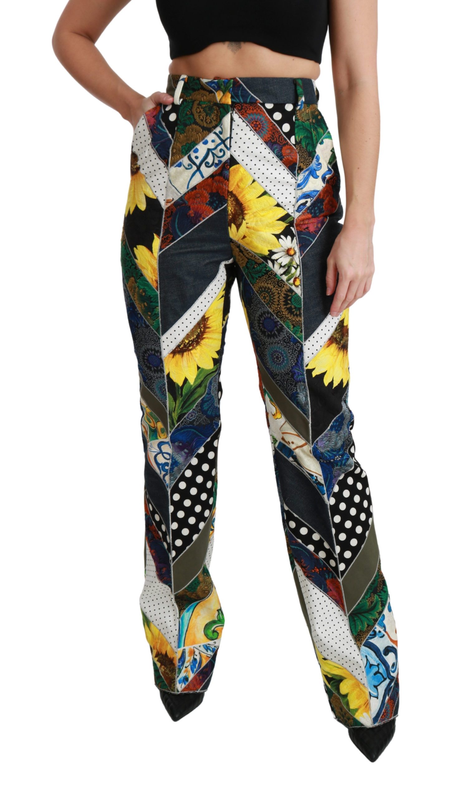 Dolce & Gabbana Women's Print High Waist Straight Trouser Multicolor PAN70936 - IT40|S