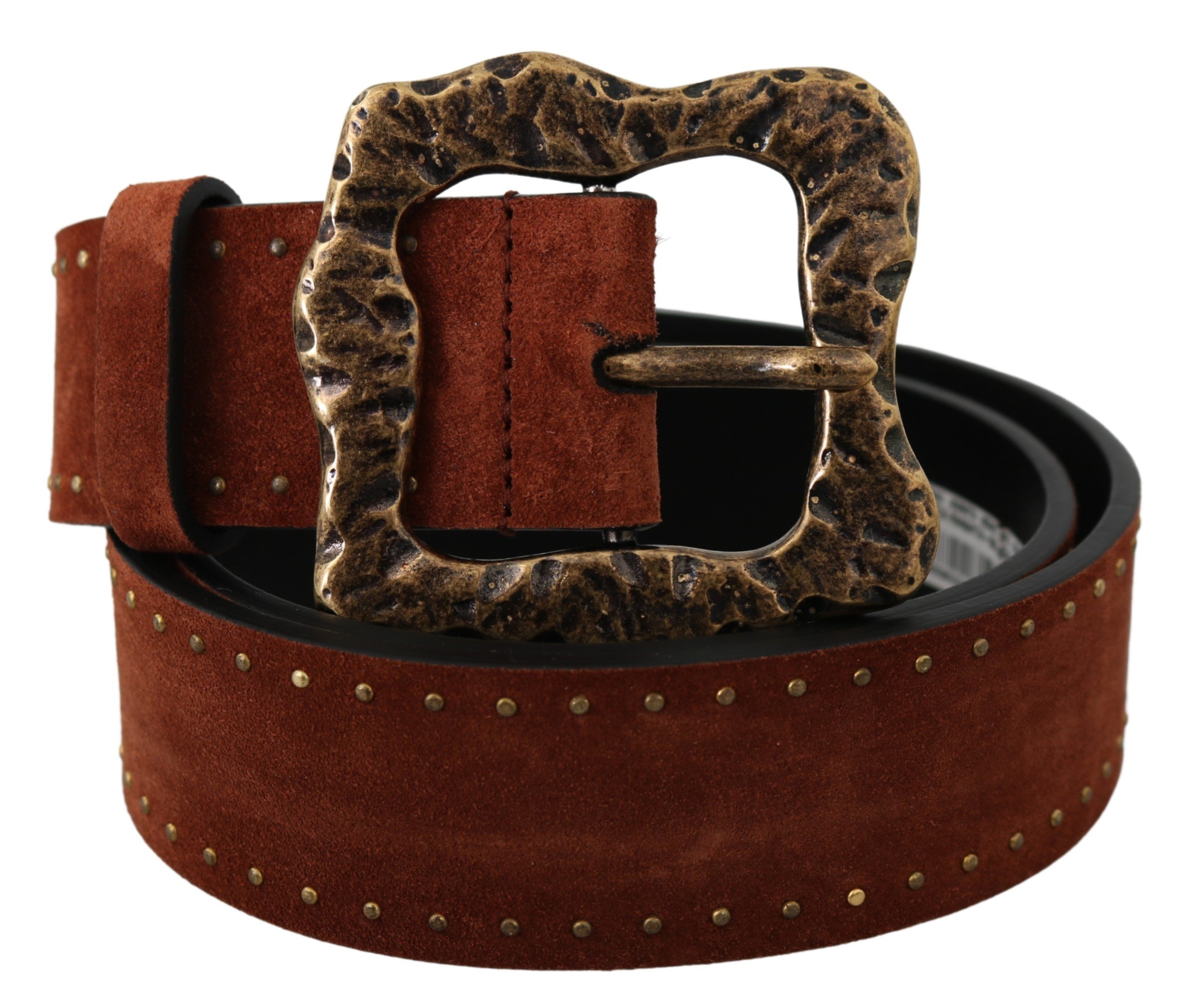Brown Suede Leather Studded Baroque Belt - 90 cm / 36 Inches