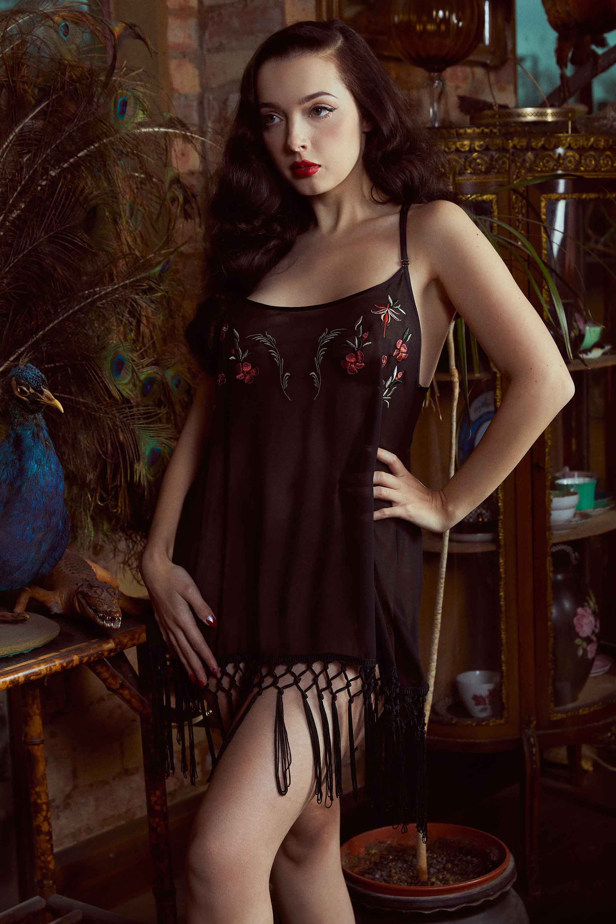 Bettie Page Embroidered Tassel Chemise UK 10 / US 6