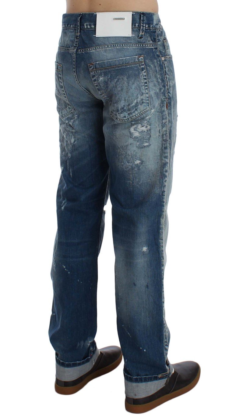 ACHT Men's Torn Denim Cotton Regular Fit Jeans Blue SIG30467 - W34