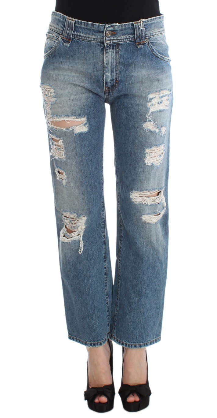 John Galliano Women's Cotton Boyfriend Fit Cropped Jeans Blue SIG30175 - W24