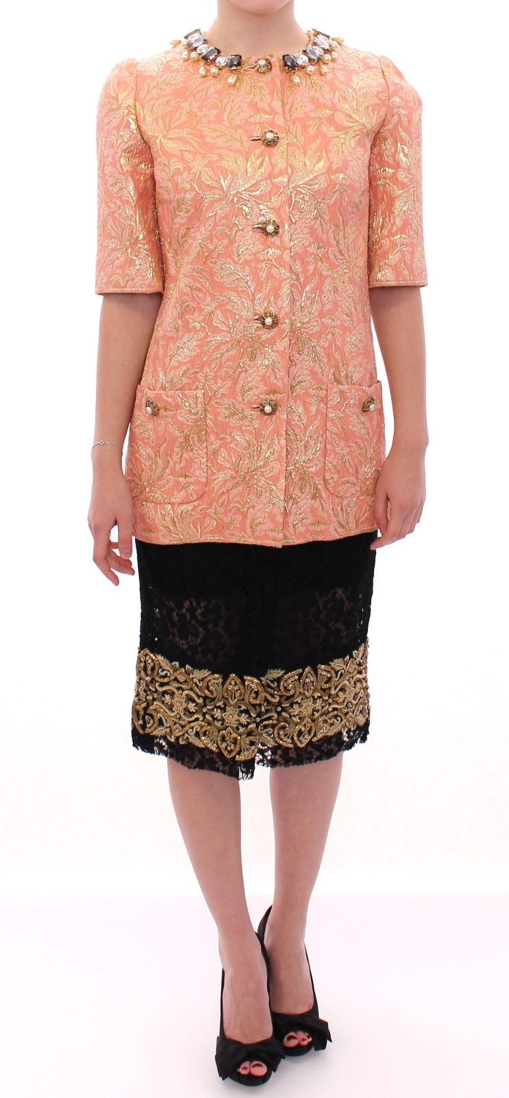 Dolce & Gabbana Women's Silk Brocade Crystal Jacket Coat Pink GSS11674 - IT40|S