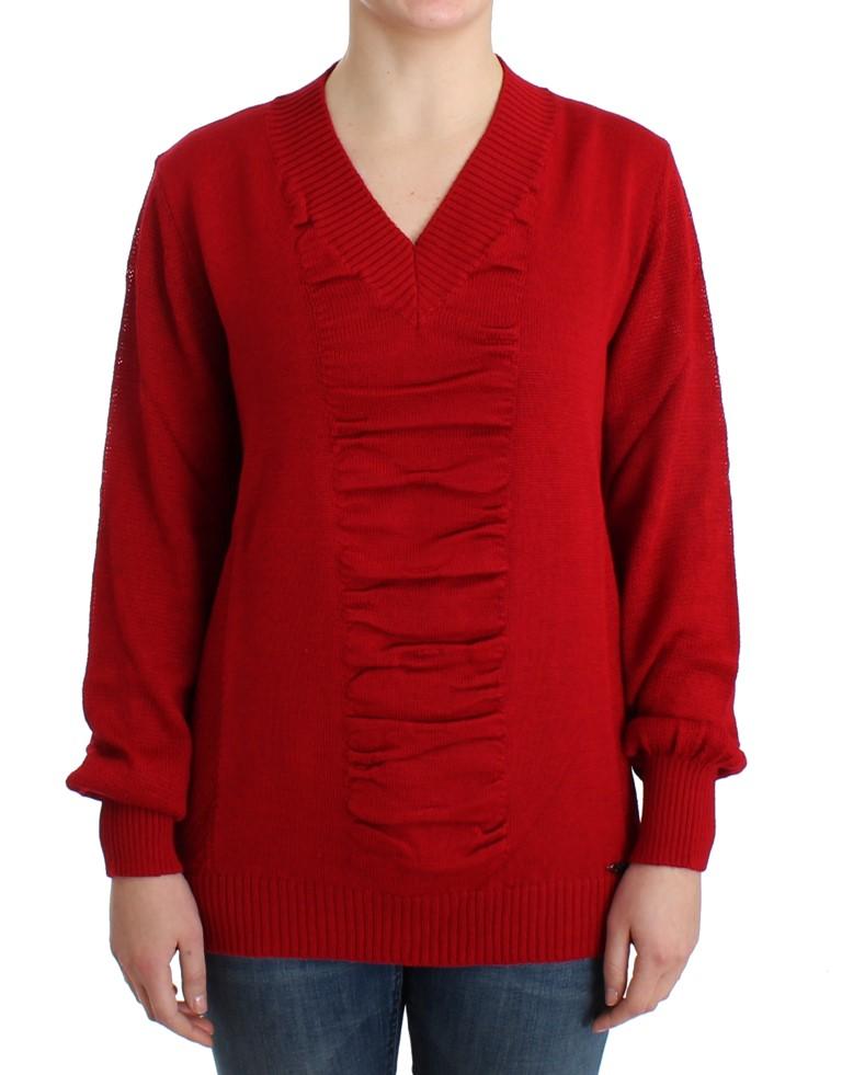 Costume National Women's V-neck Wool Sweater Red SIG12084 - L