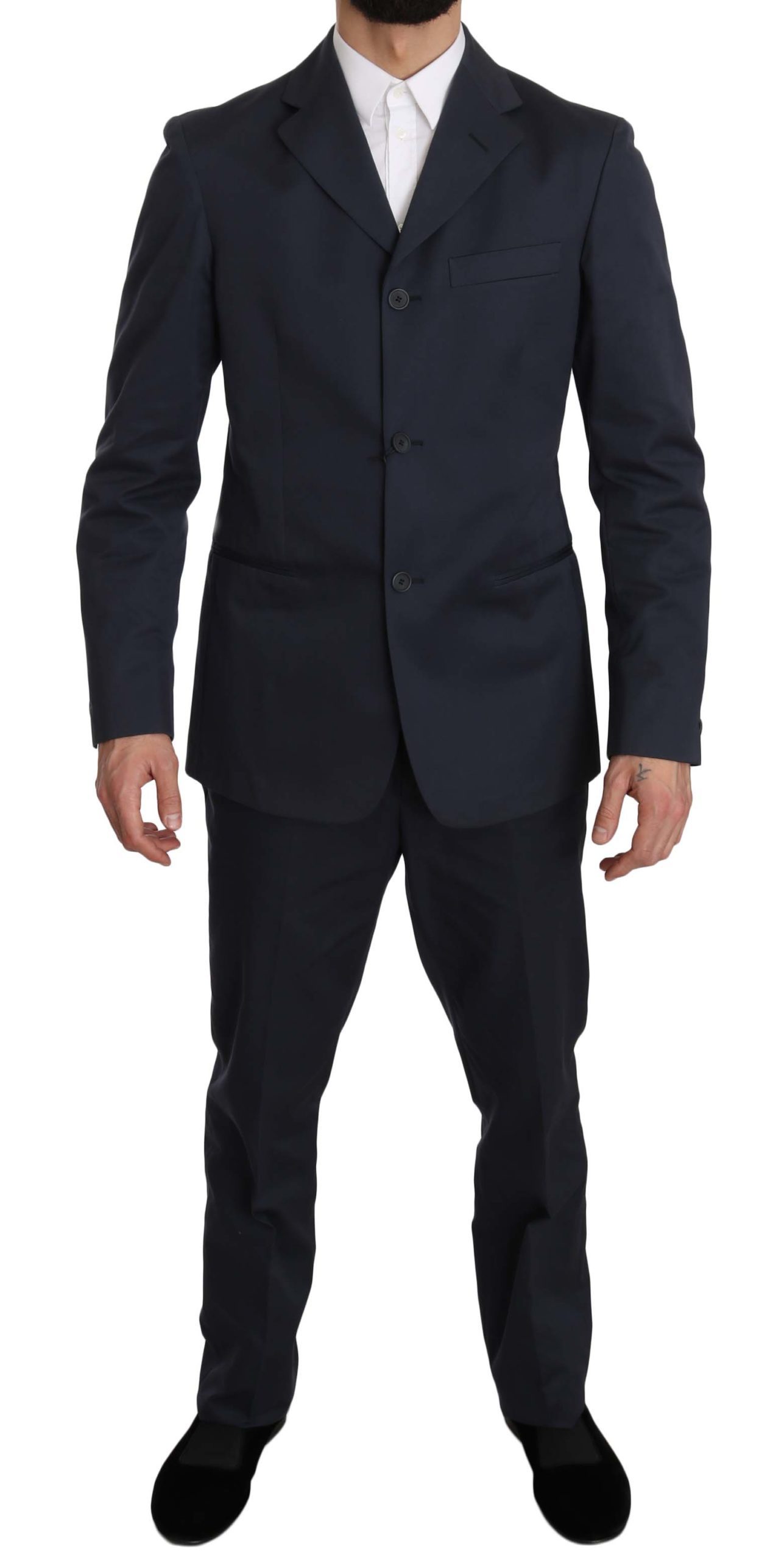Romeo Gigli Men's Two Piece Cotton Solid Suit Blue KOS1434 - IT50 | L