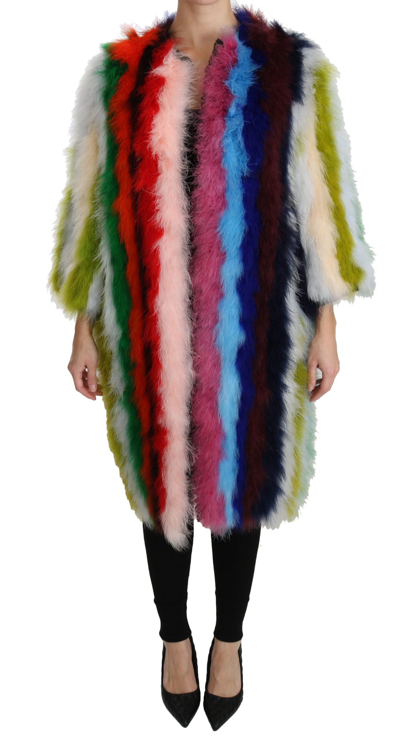 Dolce & Gabbana Women's Turkey Feather Cape Fur Coat Multicolor JKT2511 - IT40|S