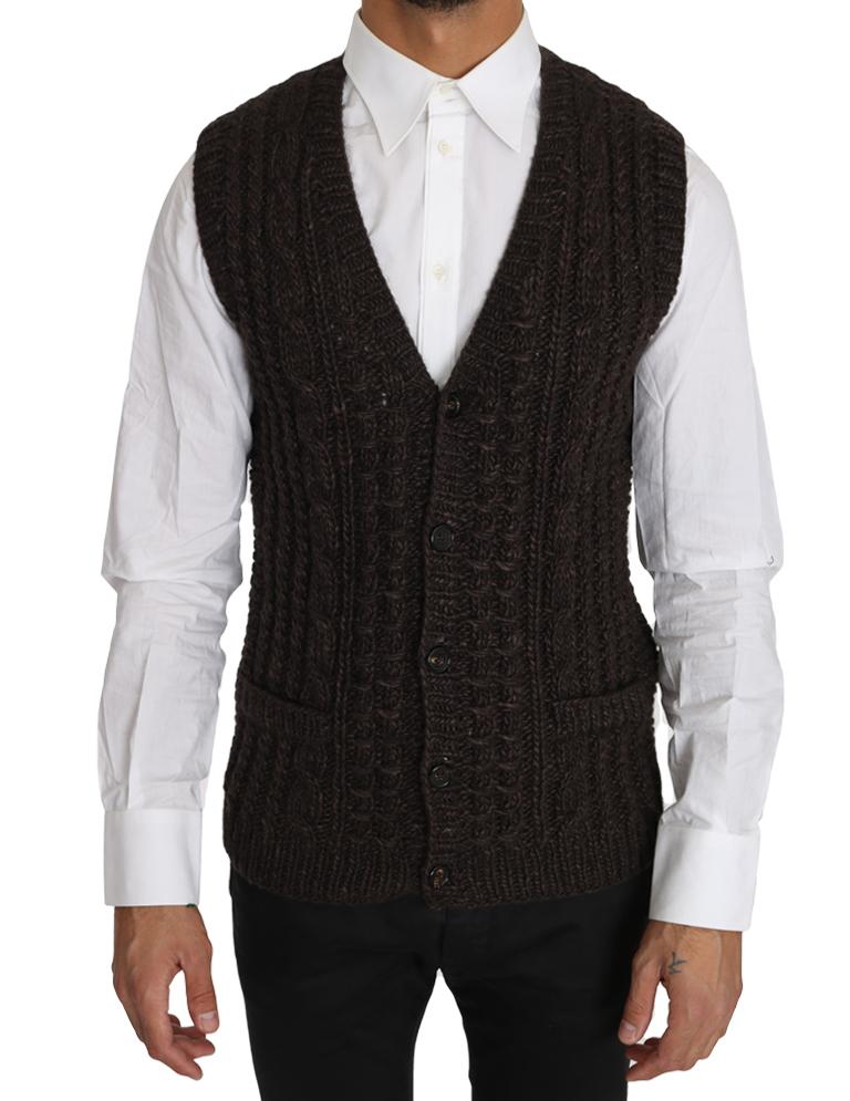 Dolce & Gabbana Men's Knitted Wool Vest Cardigan Brown TSH2744 - IT48 | M