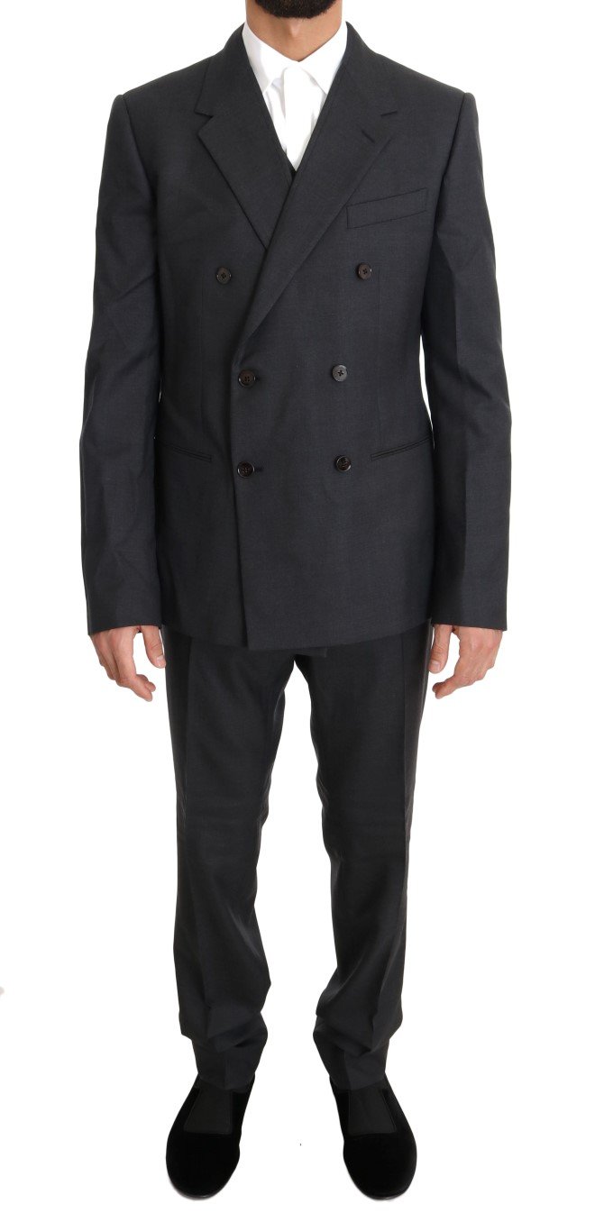 Dolce & Gabbana Men's Wool Silk Double Breasted Slim Suit Gray KOS1104 - IT50 | L