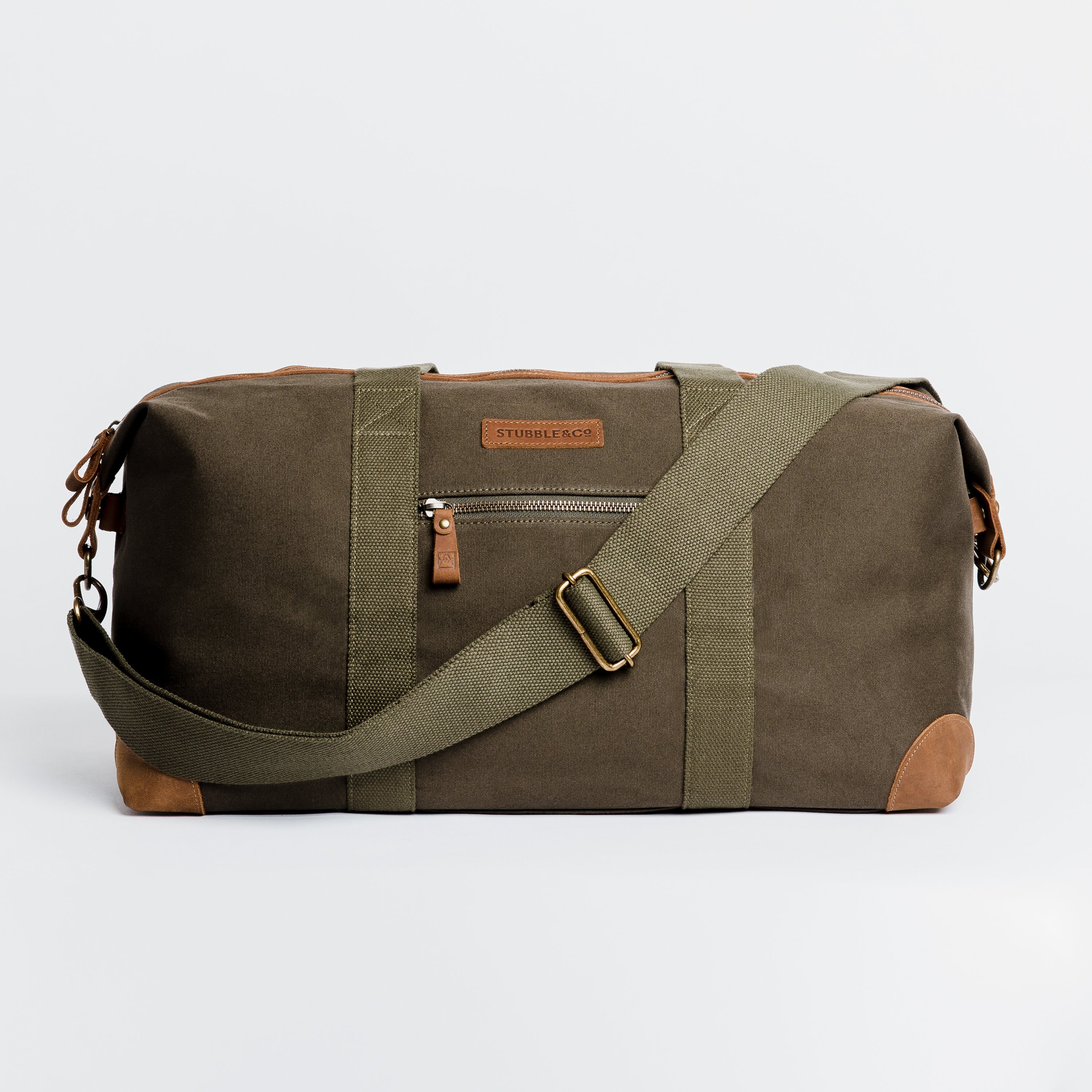 The Everyday Bag. Waterproofed Canvas and Leather Holdall. 15" Laptop pocket., Olive