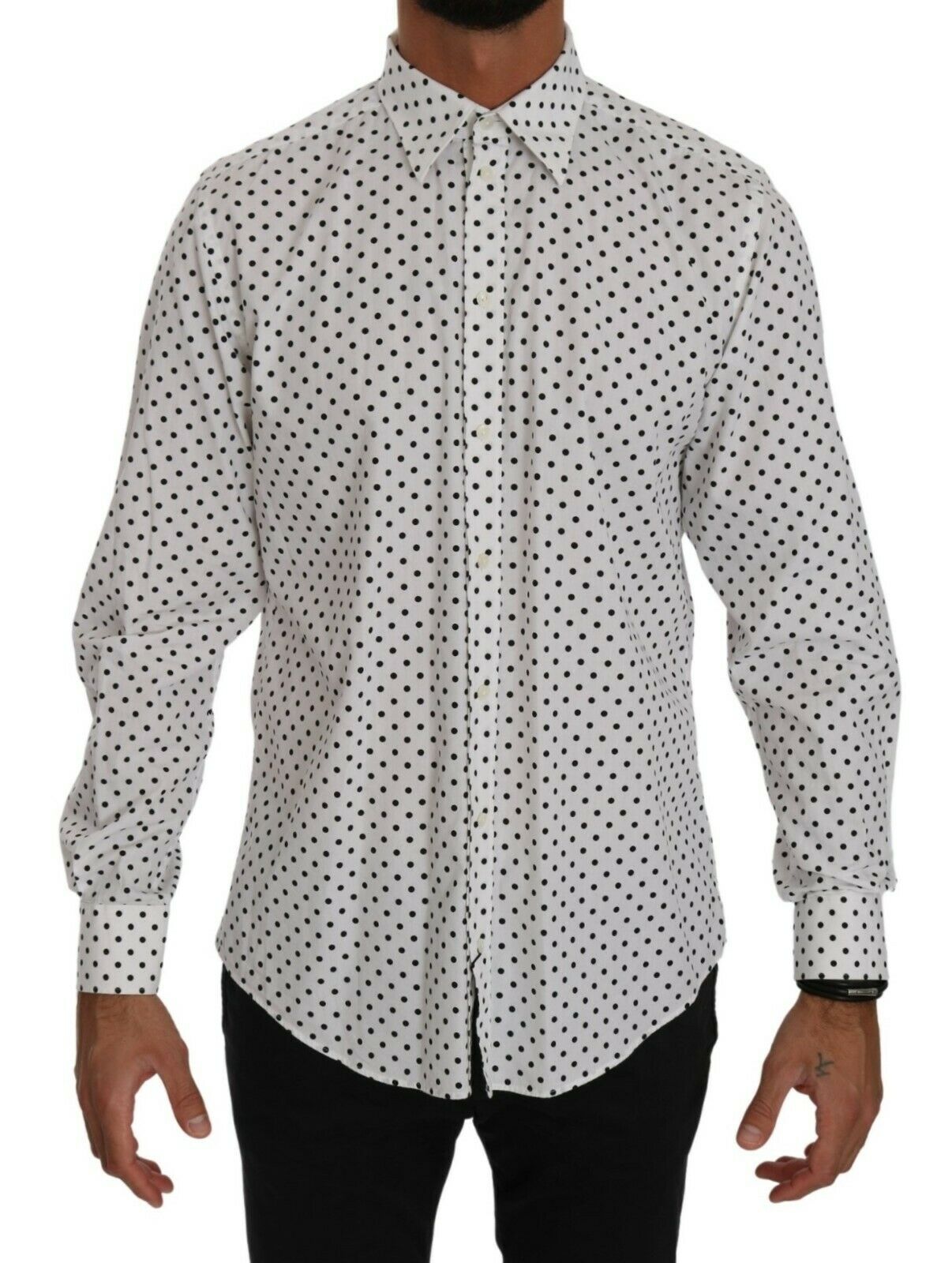 Dolce & Gabbana Men's Dotted Dress Formal MARTINI Shirt White TSH4075 - IT37 | XS