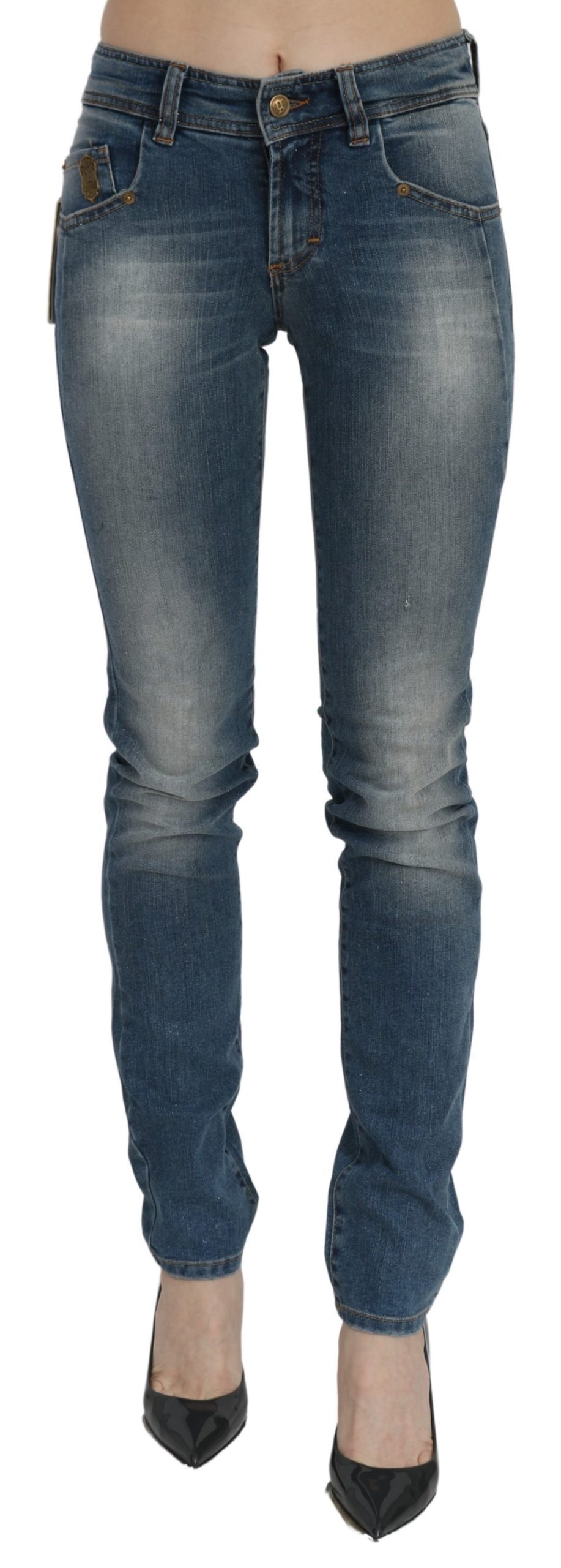John Galliano Women's Washed Mid Waist Slim Fit Denim Jeans Blue PAN70448 - W26