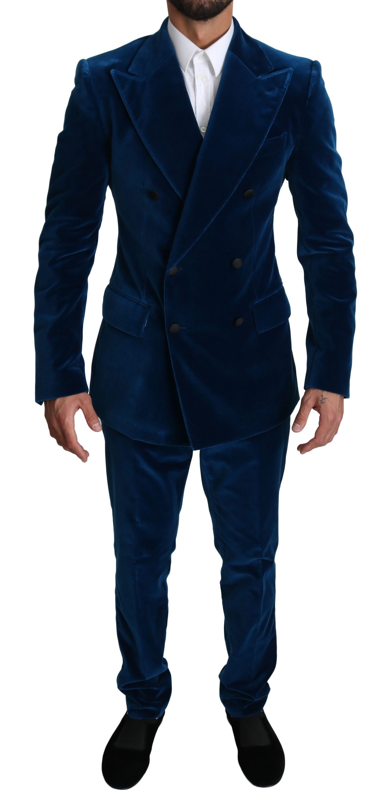 Dolce & Gabbana Men's Velvet Double Breasted 2 Piece Suit Blue KOS1520 - IT48 | M