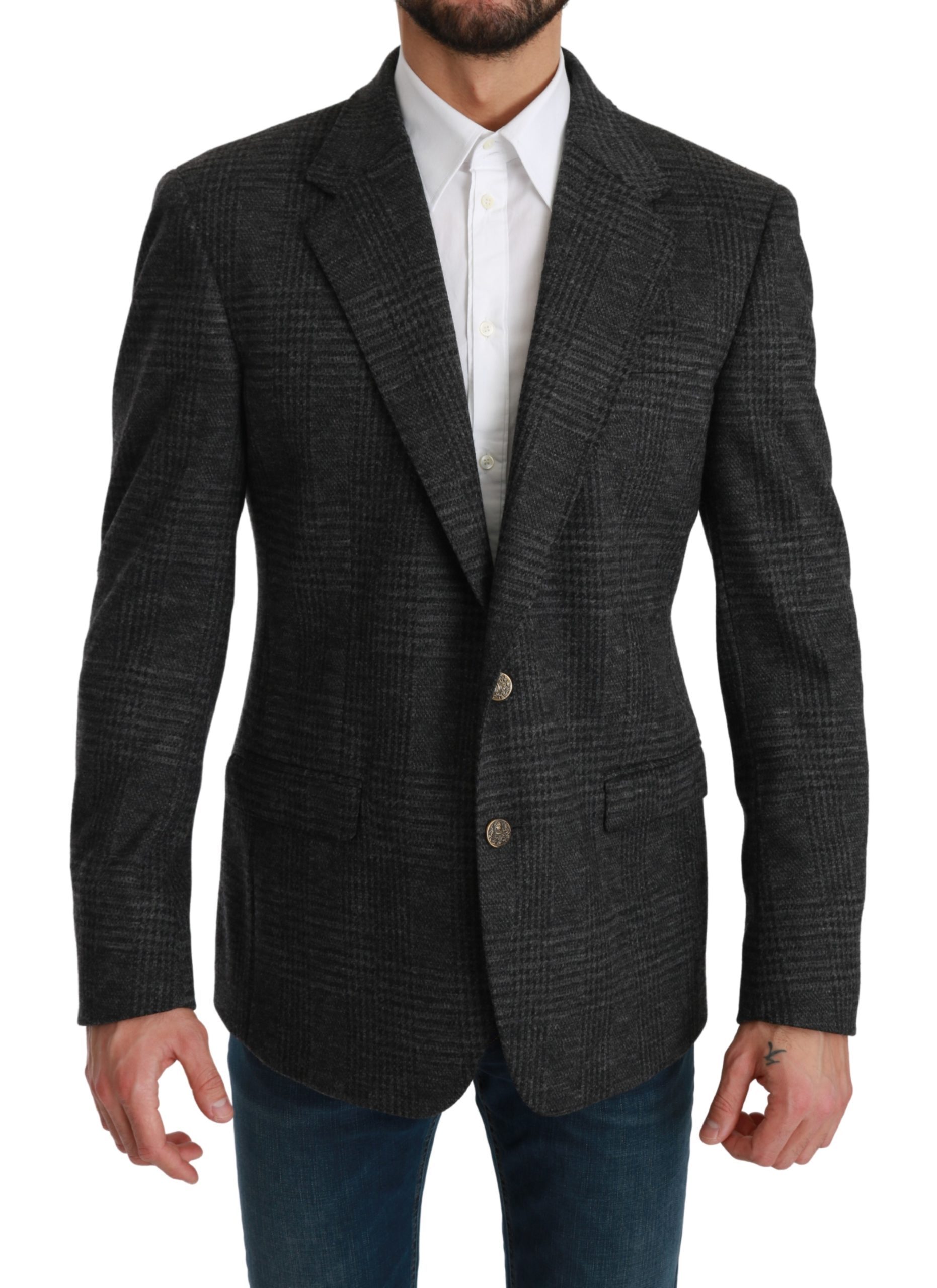 Dolce & Gabbana Men's Plaid Check Wool Formal Blazer Gray KOS1780 - IT48 | M