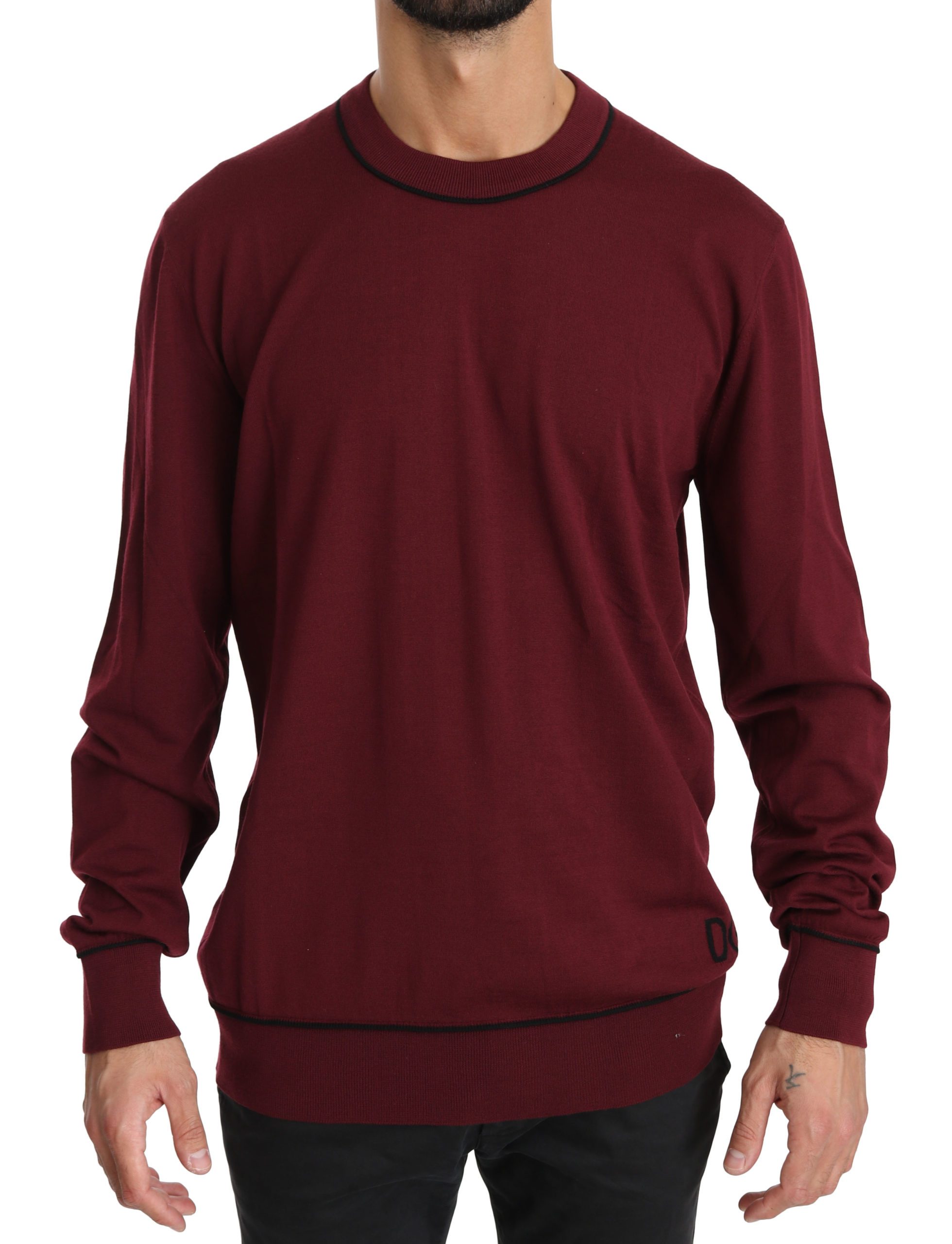 Dolce & Gabbana Men's Maroon DG Logo Crewneck Pullover Sweater Bordeaux - IT52 | XL