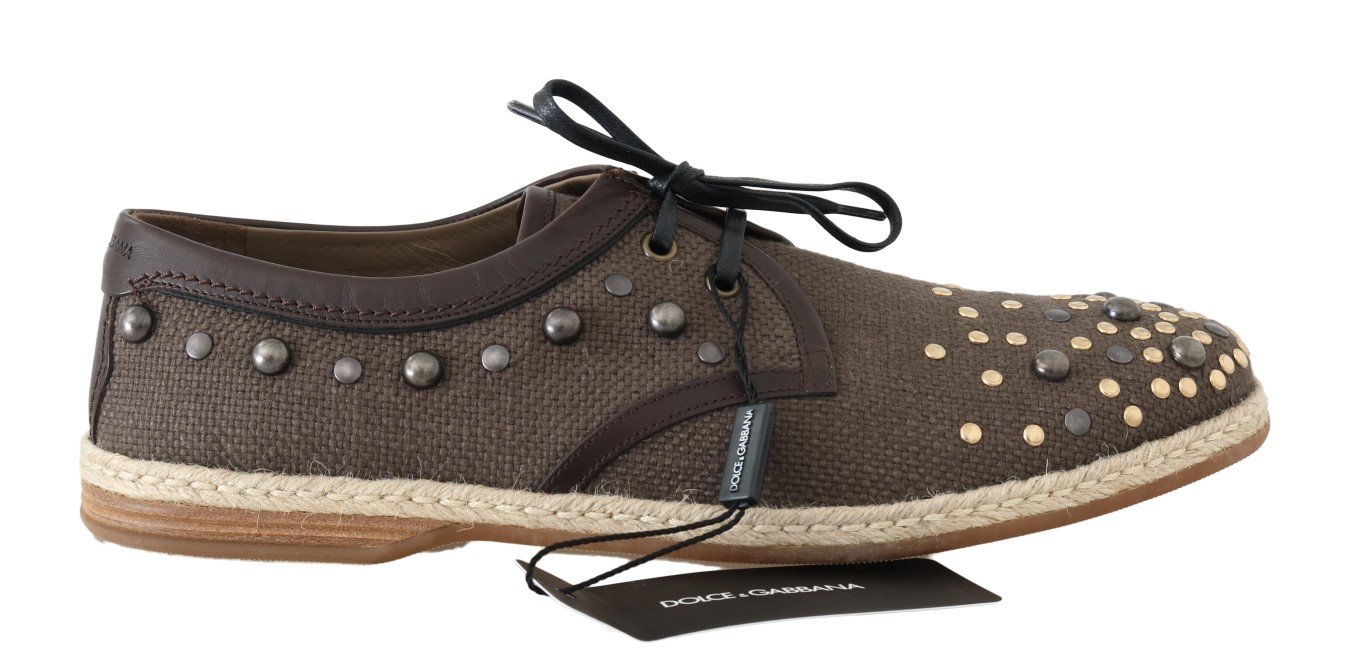 Dolce & Gabbana Men's Linen Leather Studded Trainer Brown MV1699 - EU43/US10