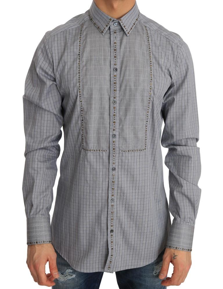 Dolce & Gabbana Men's Check GOLD Cotton Slim Fit Shirt Gray TSH1988 - 40