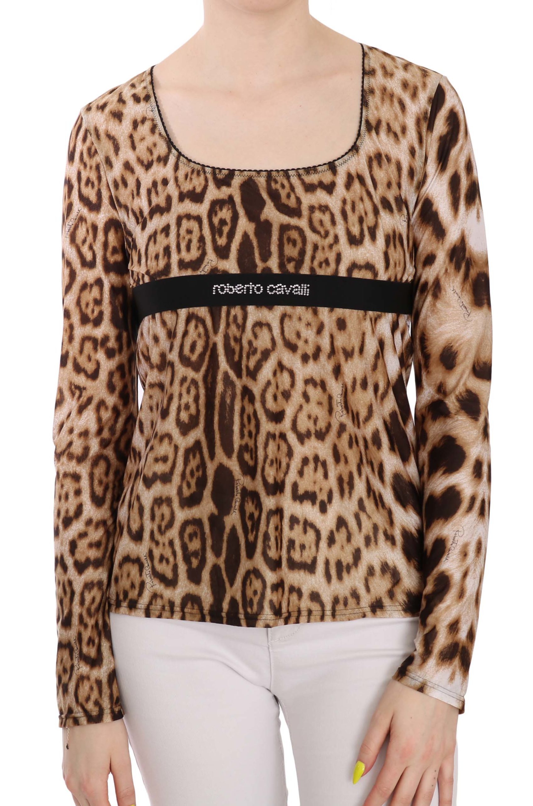 Roberto Cavalli Women's Round Neck Leopard Top Brown TSH3671 - IT46 | L