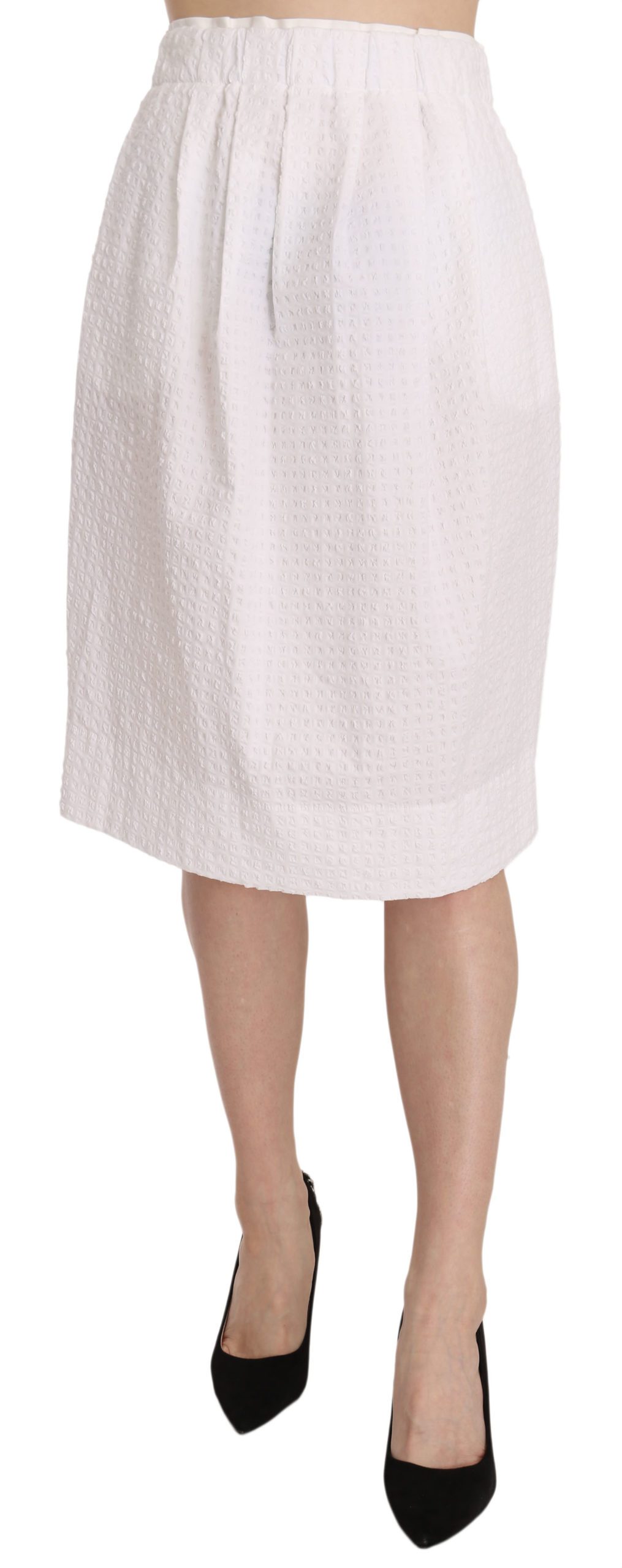 White Jacquard Plain Weave Stretch Midi Skirt - IT40|S