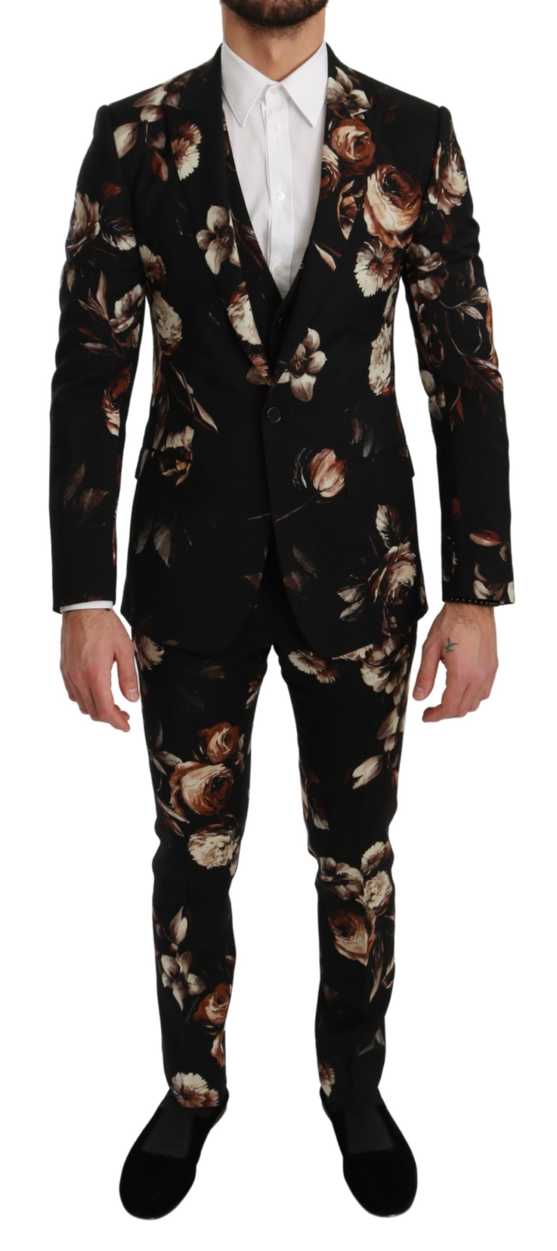 Dolce & Gabbana Men's Floral 3 Piece Slim Fit MARTINI Suit Black KOS1704 - IT44 | XS