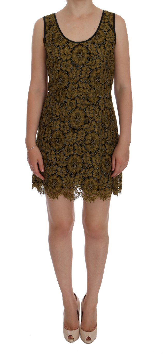 Dolce & Gabbana Women's Floral Lace Mini Shift Dress Yellow DR1013 - IT44|L
