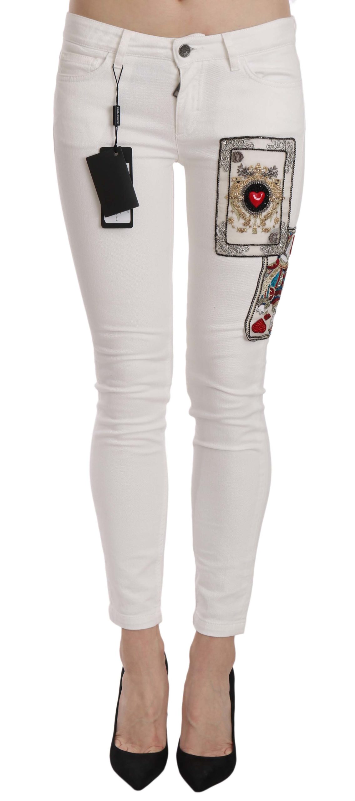 Dolce & Gabbana Women's Of Hearts Crystal Skinny Jeans White PAN61198 - IT38|XS