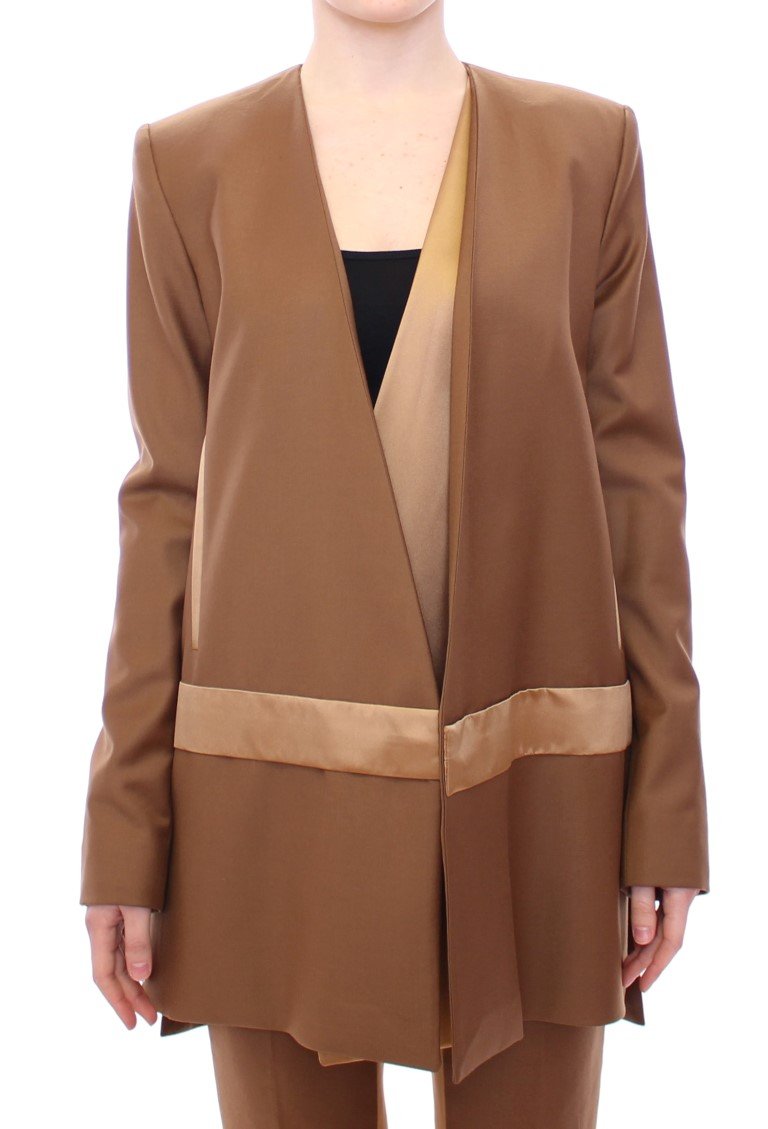 Brown Wool Silk Blazer Coat Jacket - IT40|S