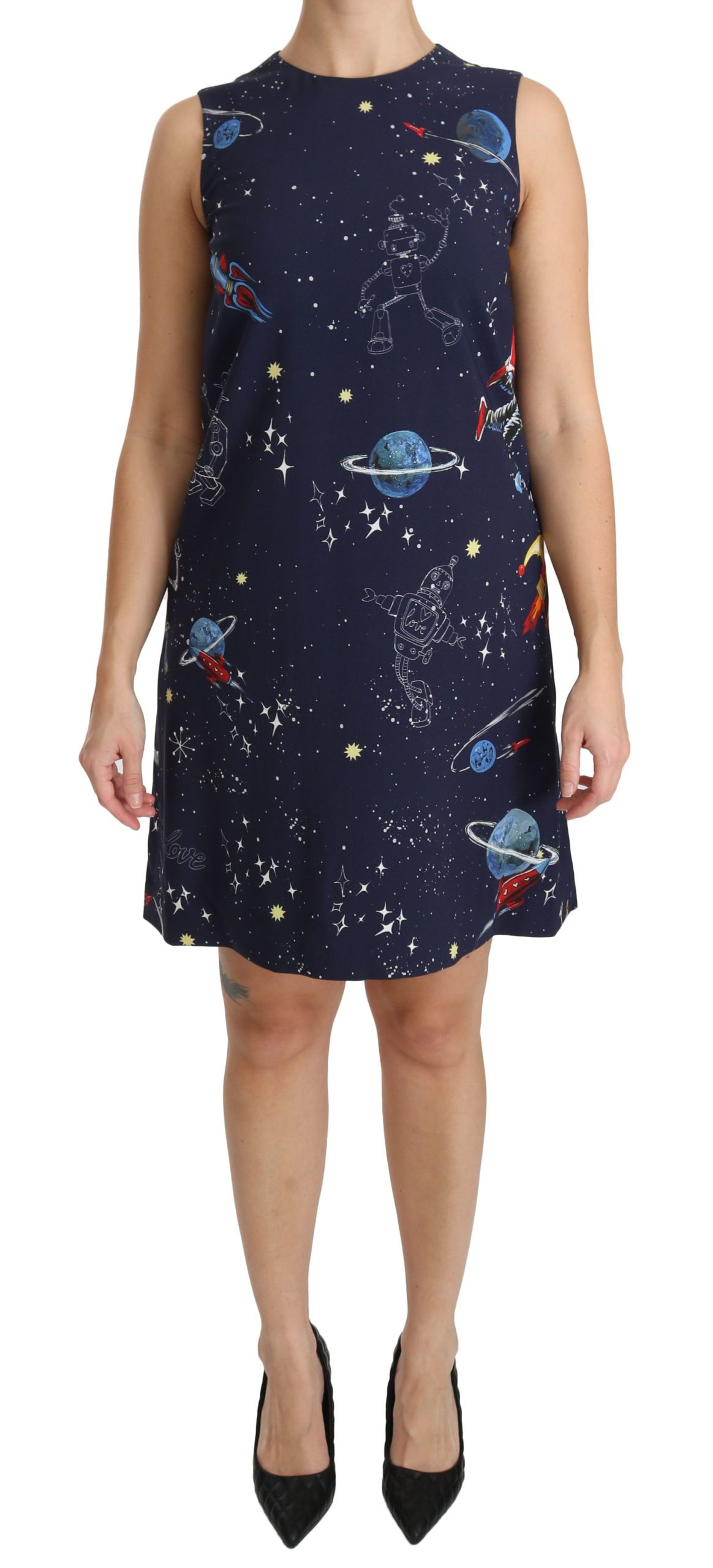 Dolce & Gabbana Women's Planets Print Shift Viscose Dress Blue DR2143 - IT38|XS