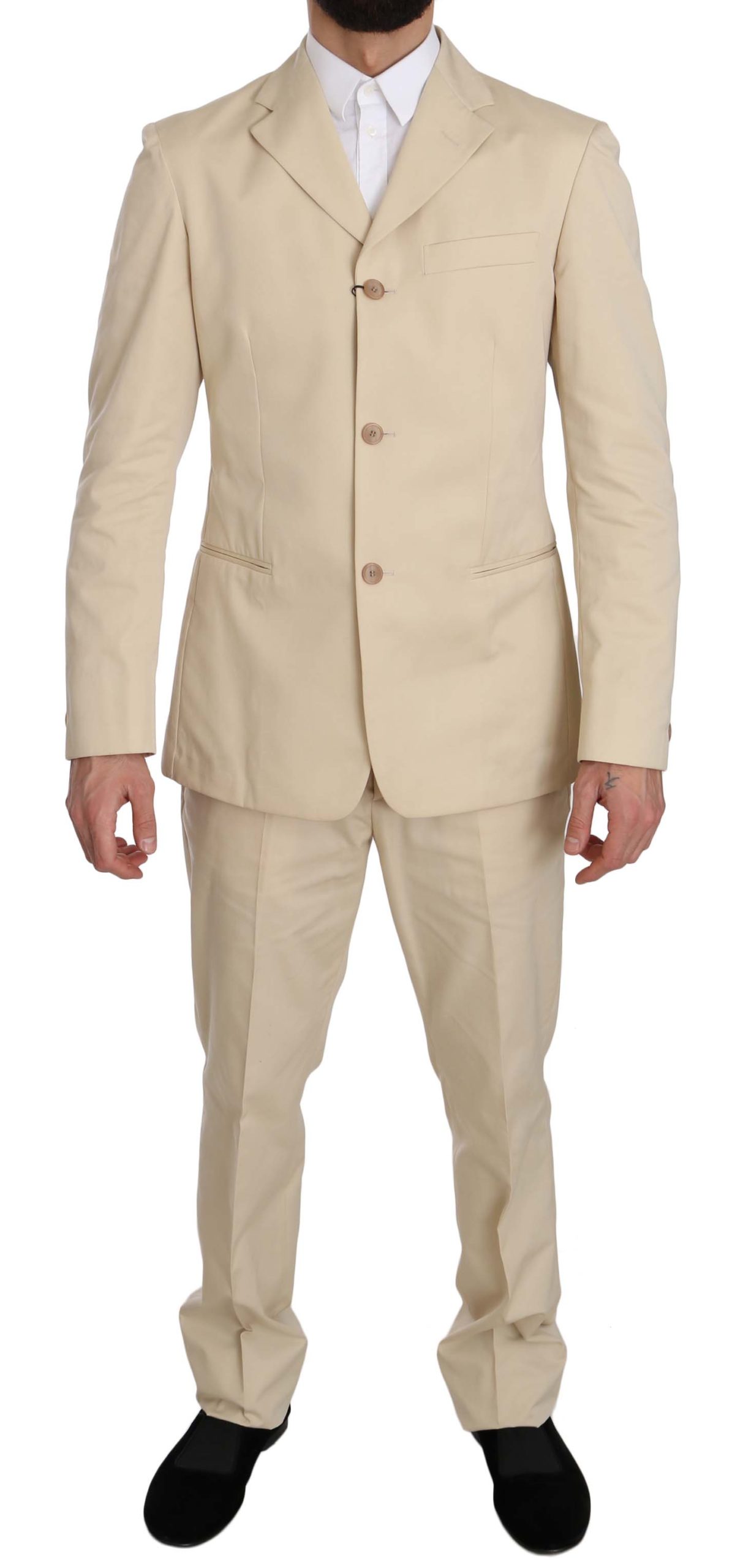 Romeo Gigli Men's Two Piece Cotton Solid Suit Beige KOS1441 - IT46 | S