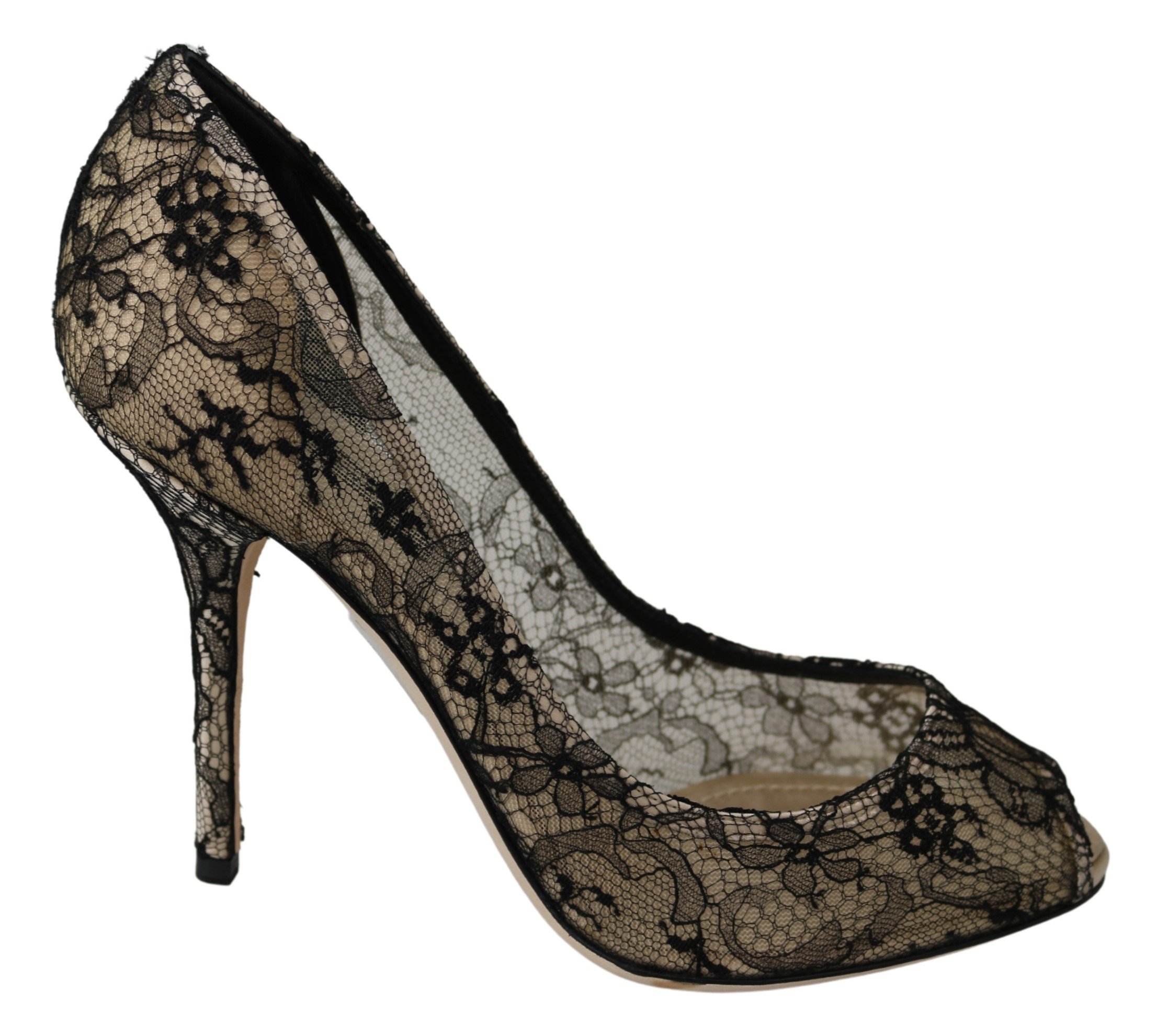 Gold Black Lace Stiletto Heels Pumps Shoes - EU38.5/US8