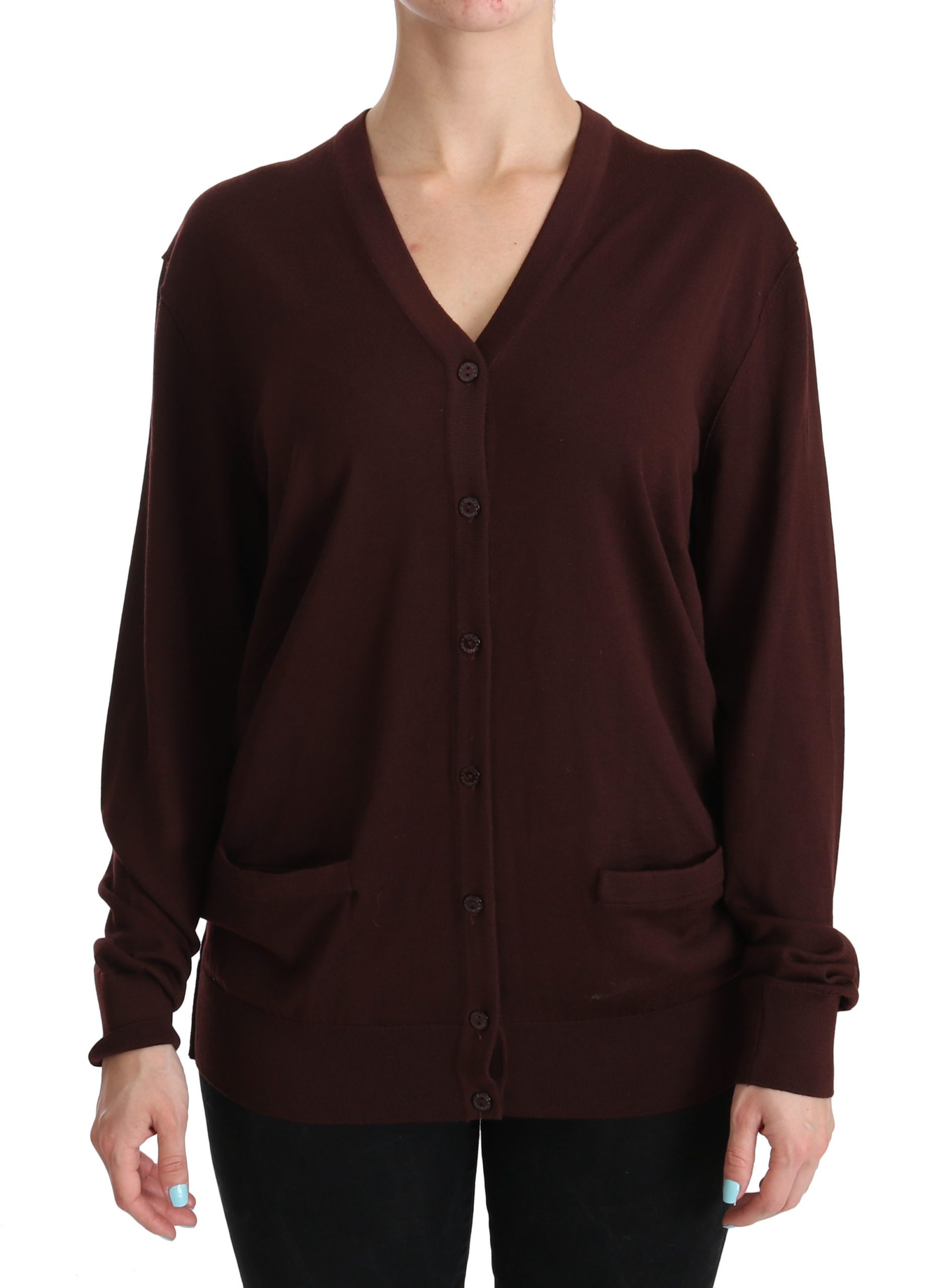 Dolce & Gabbana Women's V-neck Top Virgin Wool Cardigan Bordeaux TSH3897 - IT44|L