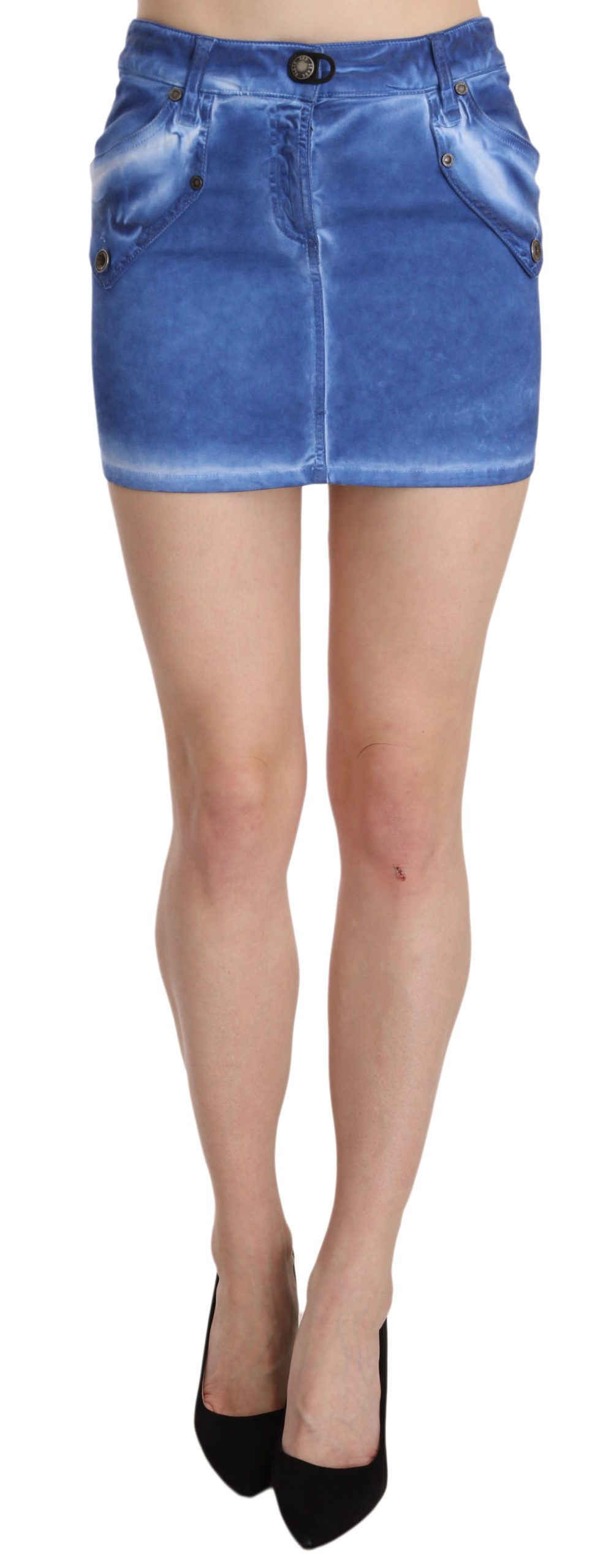PLEIN SUD Women's Cotton Stretch Casual Mini Skirt Blue PAN70246 - IT36|XXS