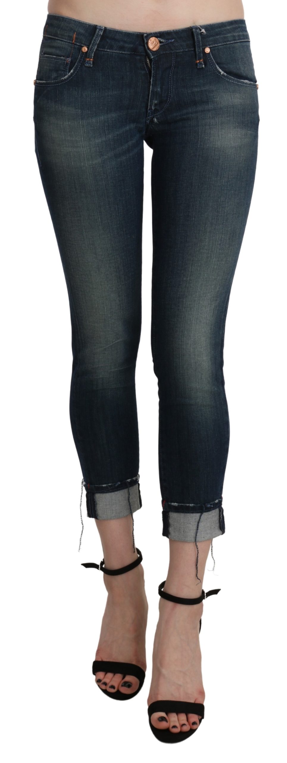 Blue Washed Low Waist Skinny Cropped Denim pant - W26