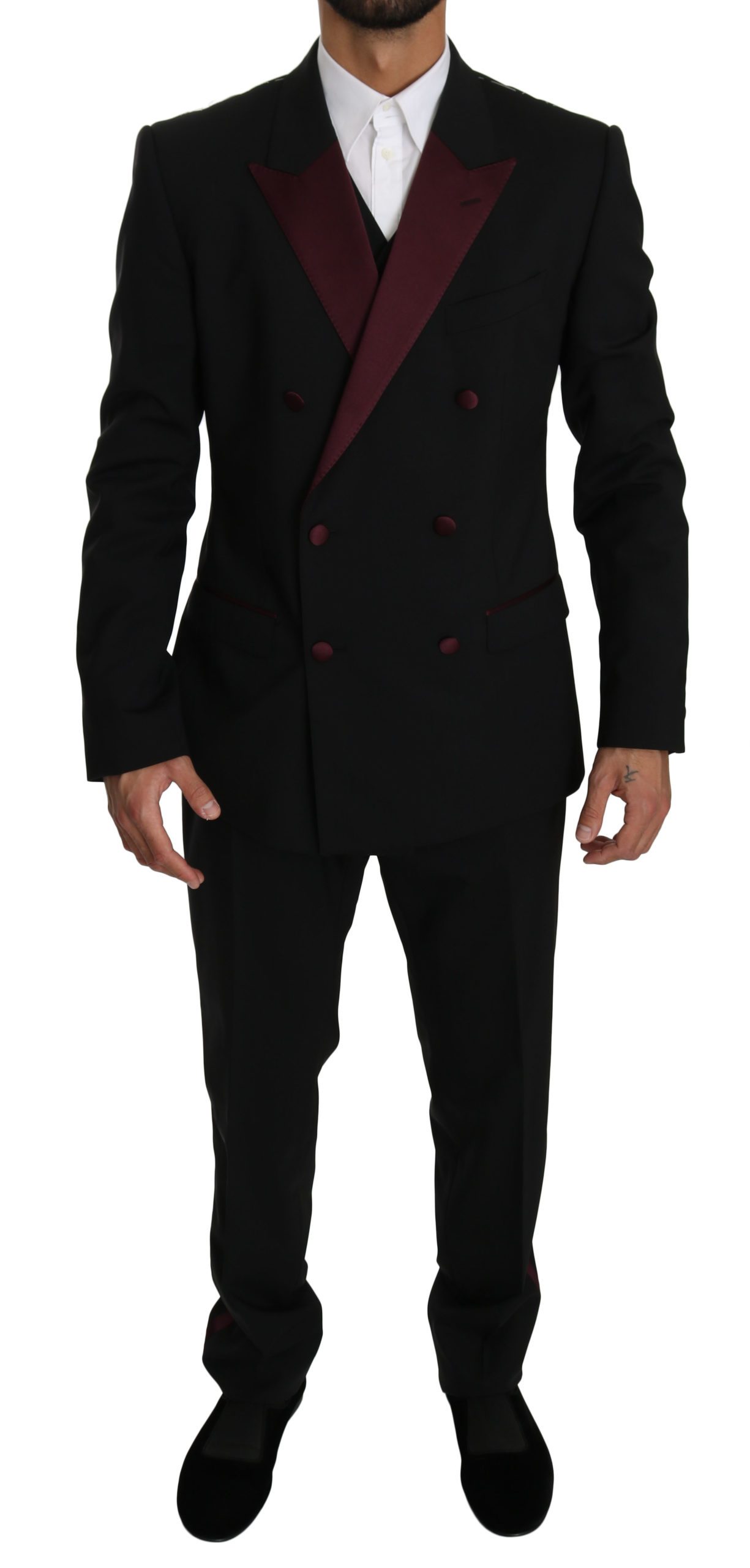 Dolce & Gabbana Men's Double Breasted 3 Piece MARTINI Suit Black KOS1607 - IT50 | L
