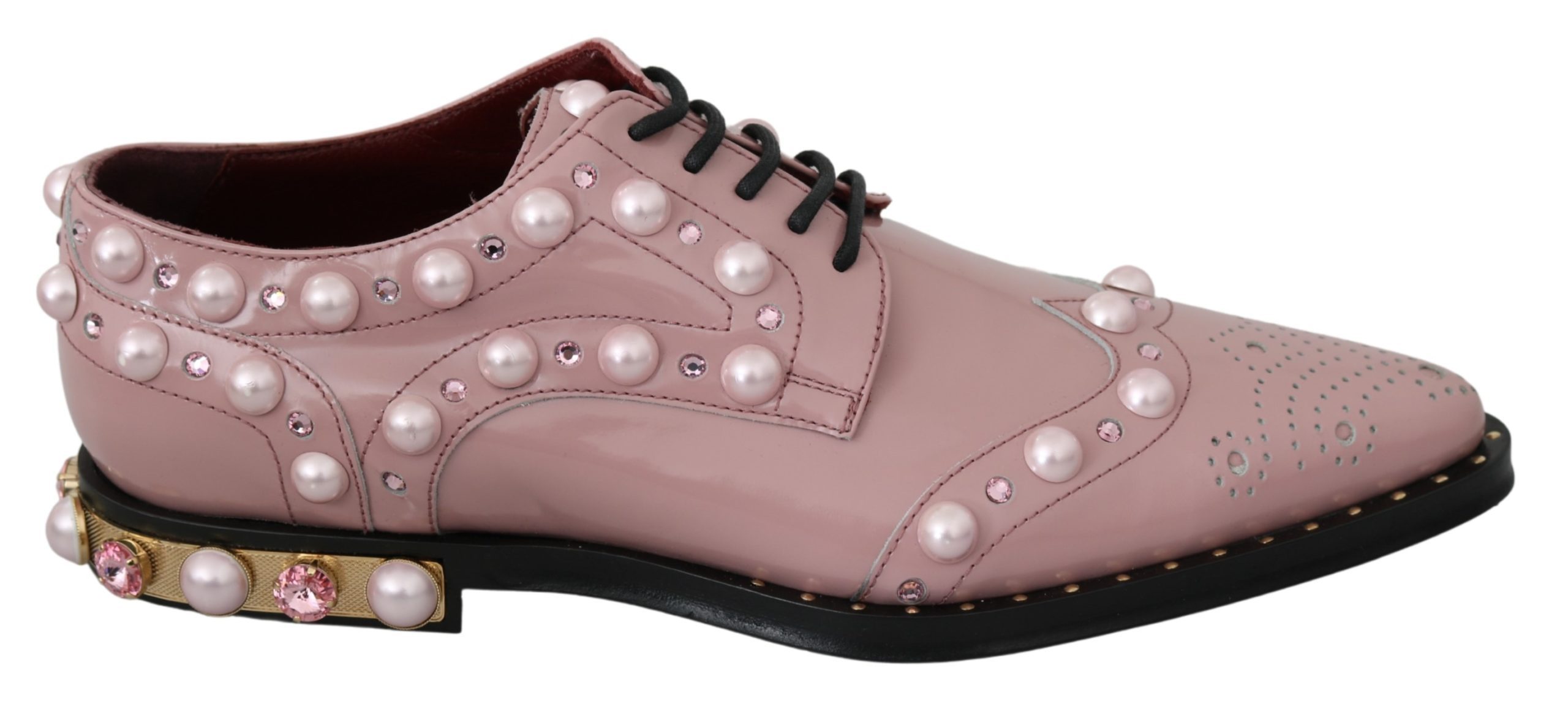 Dolce & Gabbana Women's Leather Crystal Pearls Studs Formal Shoe Pink LA6912 - 39