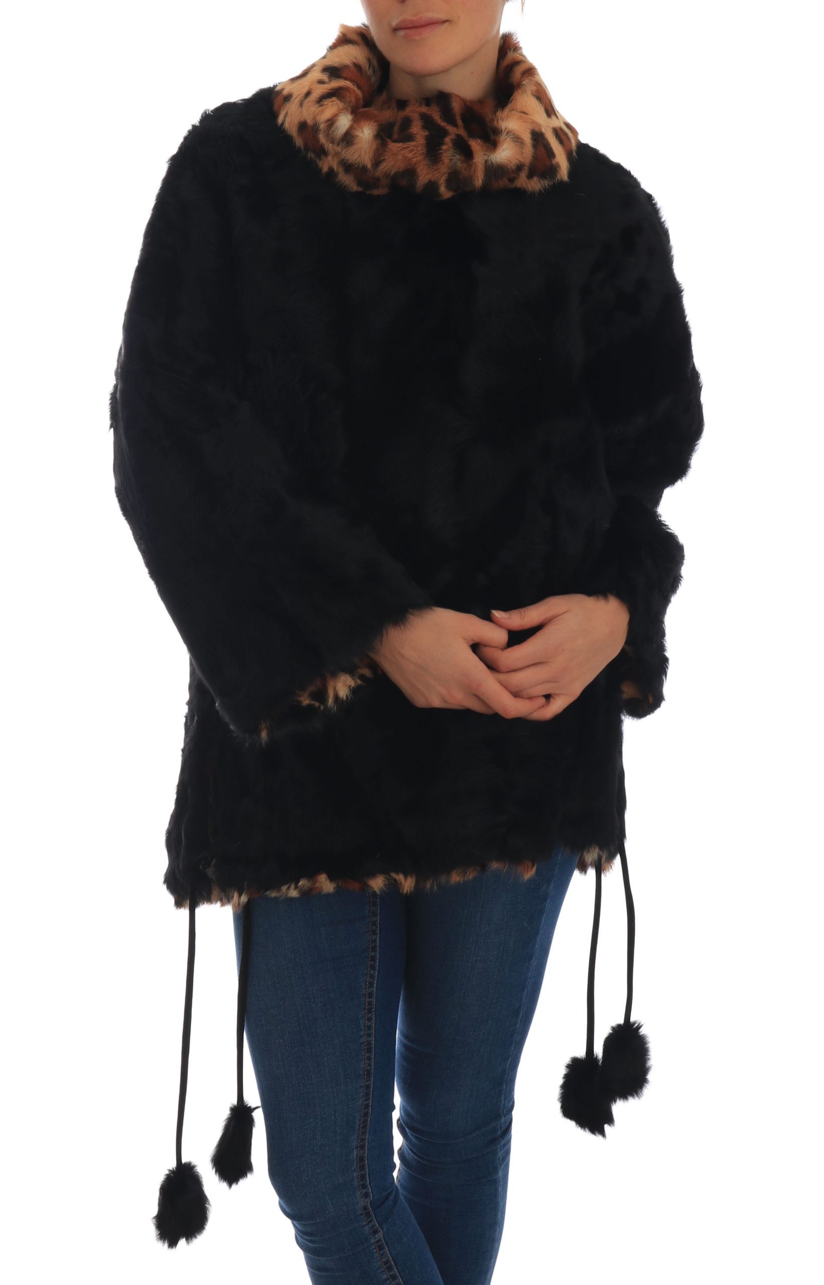 Dolce & Gabbana Women's Lamb Leopard Print Fur Coat Black TSH1933 - IT36 | XS