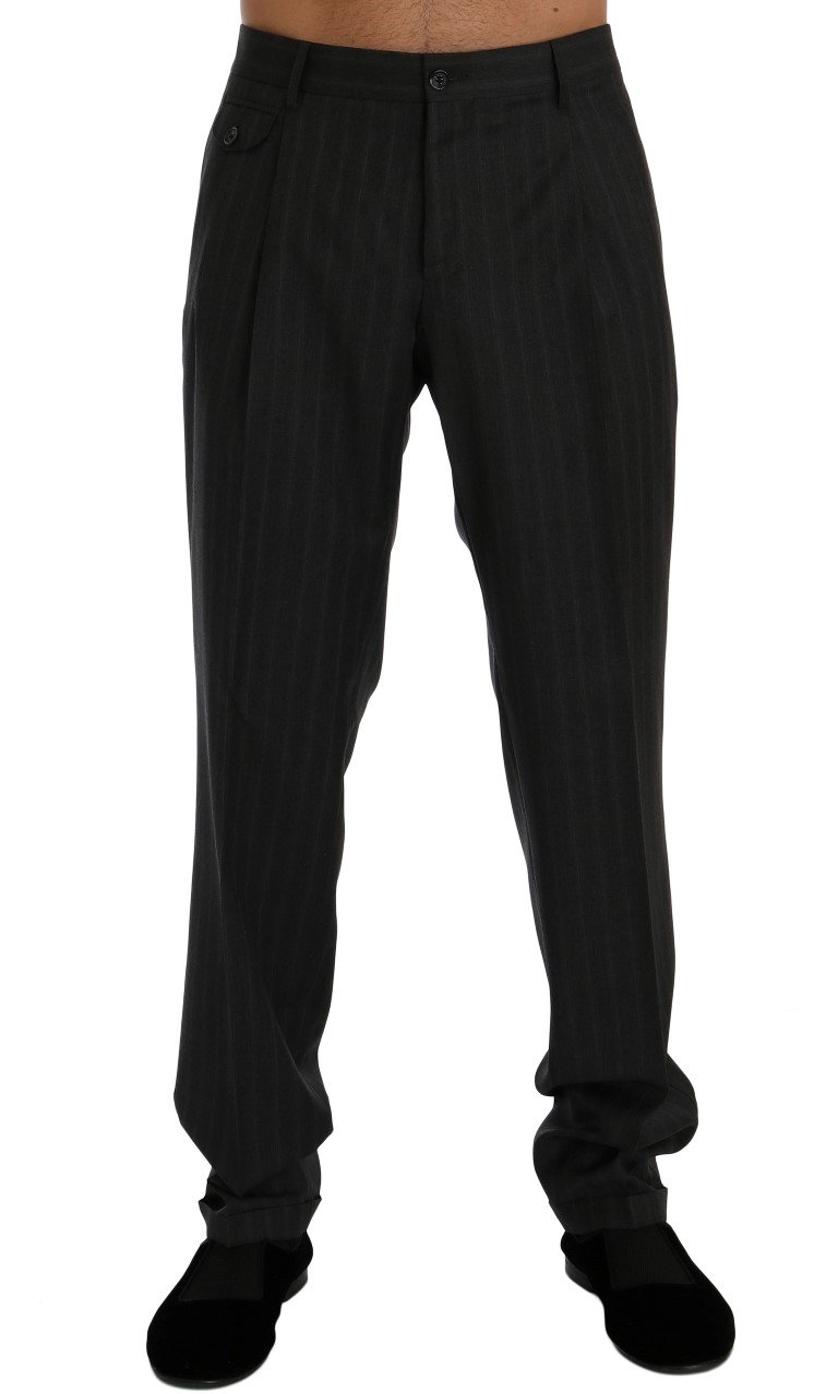Dolce & Gabbana Men's Striped Wool Stretch Formal Trouser Gray PAN60350 - IT50 | L